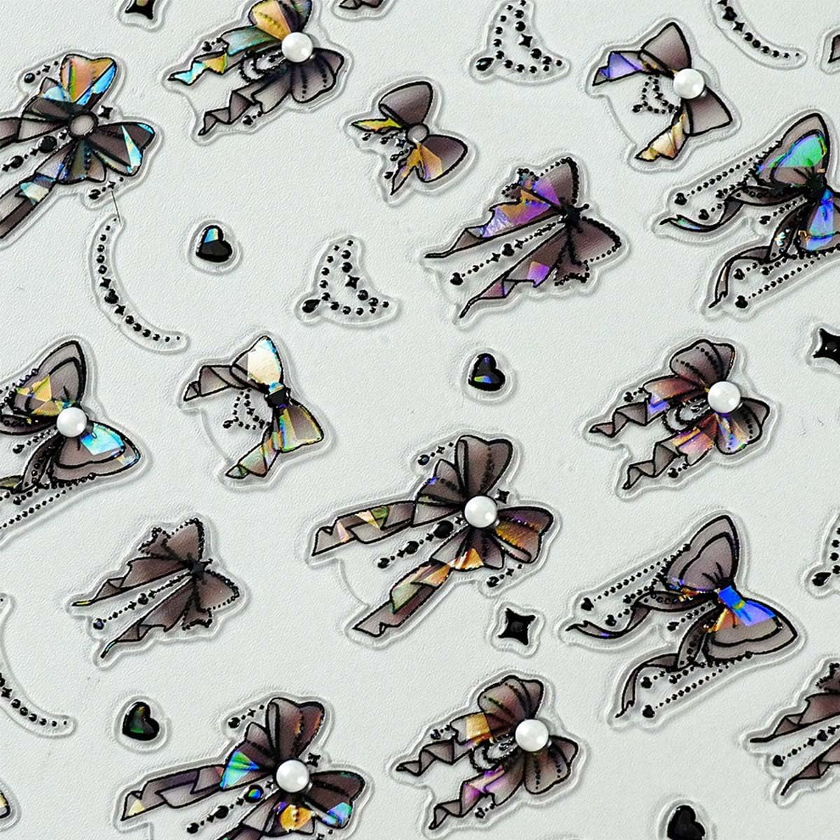 Aurora Bow Nail Art Sticker 3D Self-Adhesive Bowknot Nail Decals Designs Holographic Bow Nail Cute Supplies Sticker or Women Acrylic Nail Art Decoration DIY 1Sheet