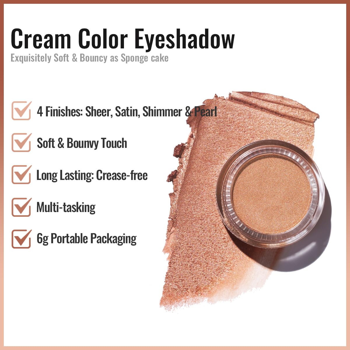 Oulac Nude Pearl Cream Eyeshadow also for Highlighter Shimmer Eye Shadow Waterproof&Long Lasting with Moisturizing Formula Blendable Shimmer Eye Make-up,Vegan & Cruelty-Free,6g P02