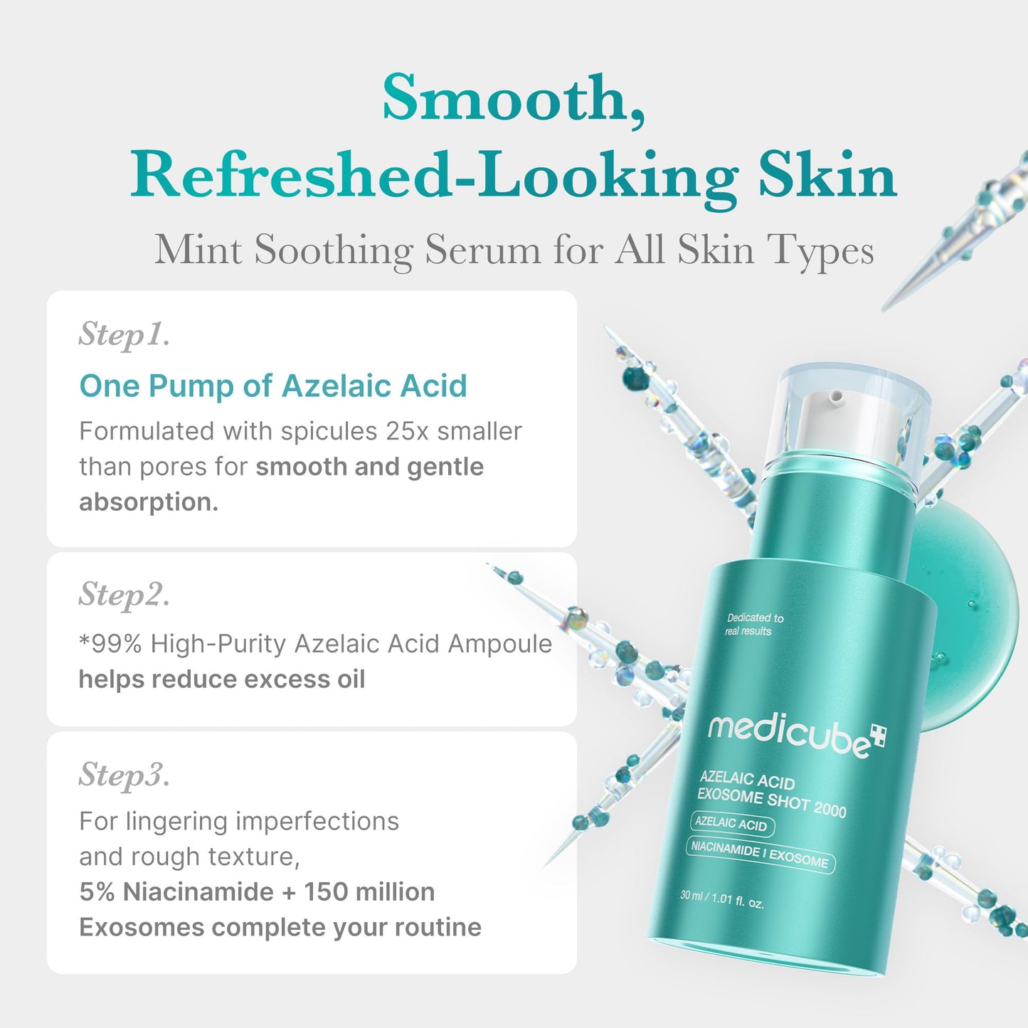 medicube Zero Exosome Shot 7,500 PPM Spicule Facial Serum | Liquid Skin Booster Serum | Exosome, AHA+BHA+PHA | Pore Care, Dead Skin Cells, Skin Texture | Korean Skin Care 1.01 fl.oz