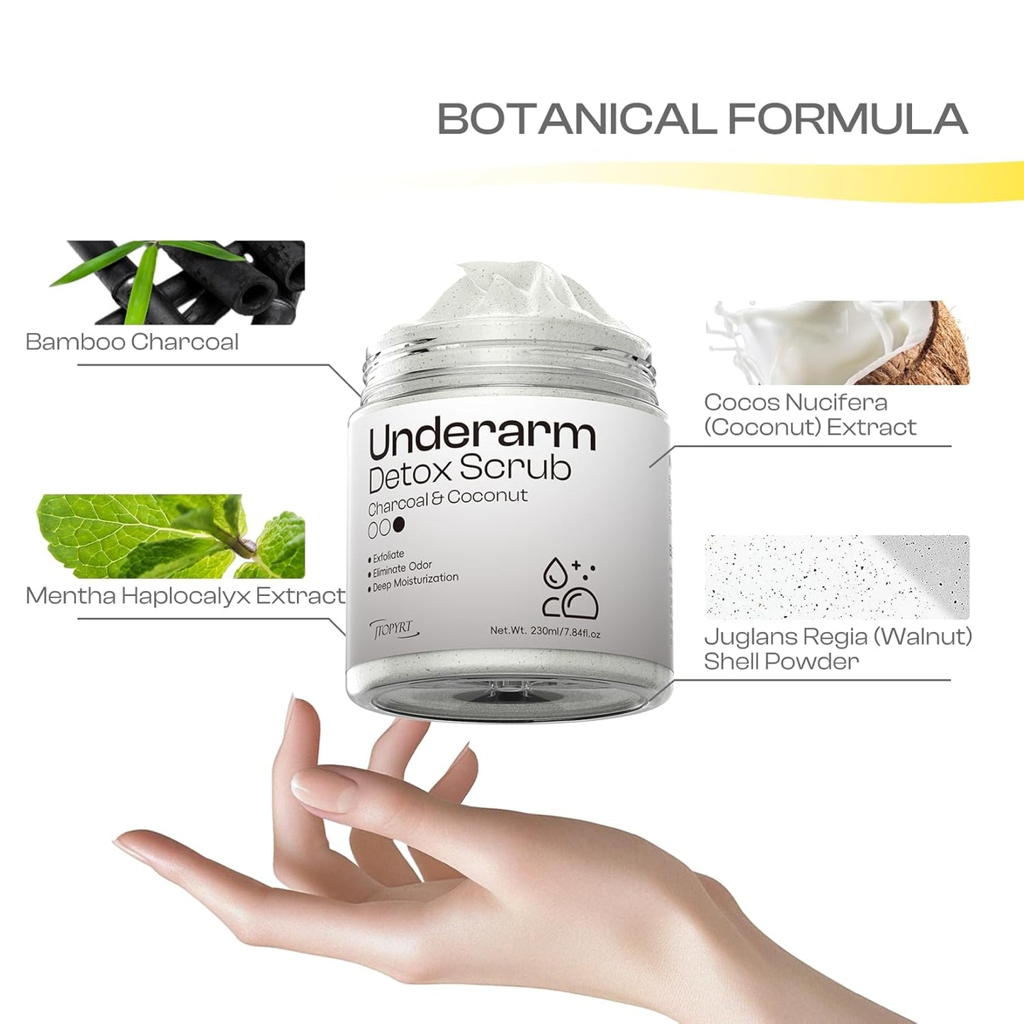 Coconut Charcoal Underarm Detox Scrub: Armpit Detox Exfoliating Nourishing for Natural Eliminate Odor Vegan Gentle for Sensitive Skin