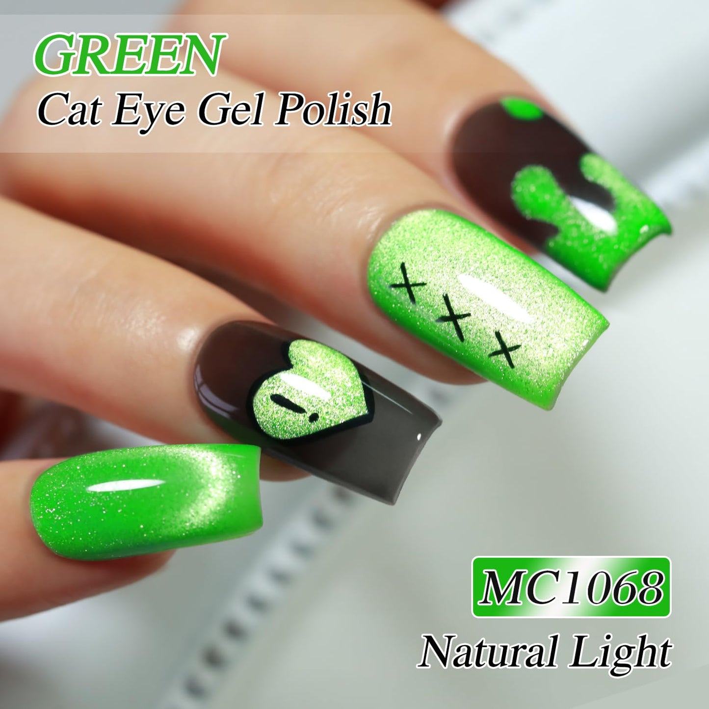 Double Rhythm 15ML Cat Eye Gel Polish with Magnet Glitter Shimmer Translucent Jelly Color 0.5 OZ Magnetic Gel Polish Salon DIY at Home (Green-MC1068)