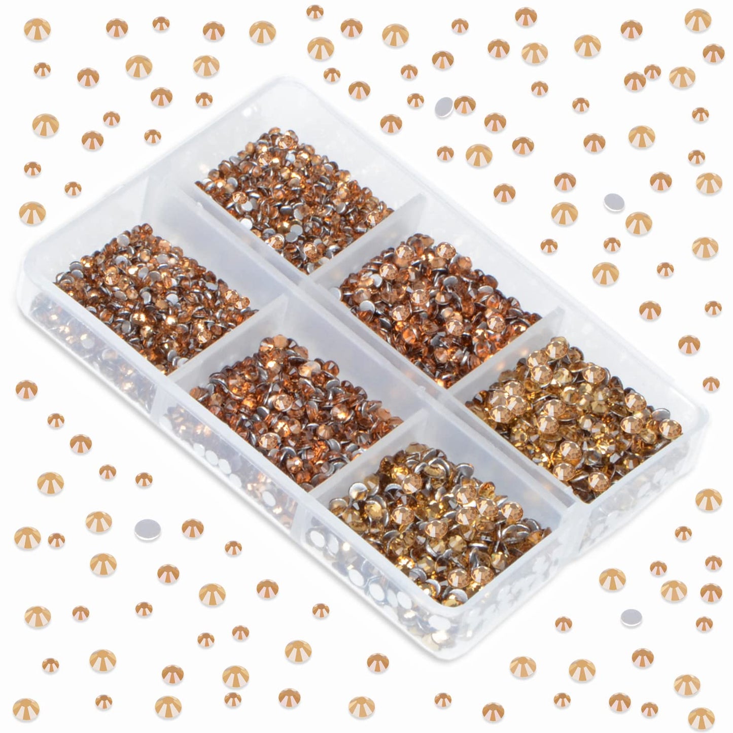 LPBeads 6000 Pieces Lt Topaz Non Hotfix Rhinestones 6 Sizes Round Crystal Glass Flat Back Rhinestones with Tweezers and Picking Pen for Nail Art Crafts Clothes Bags DIY