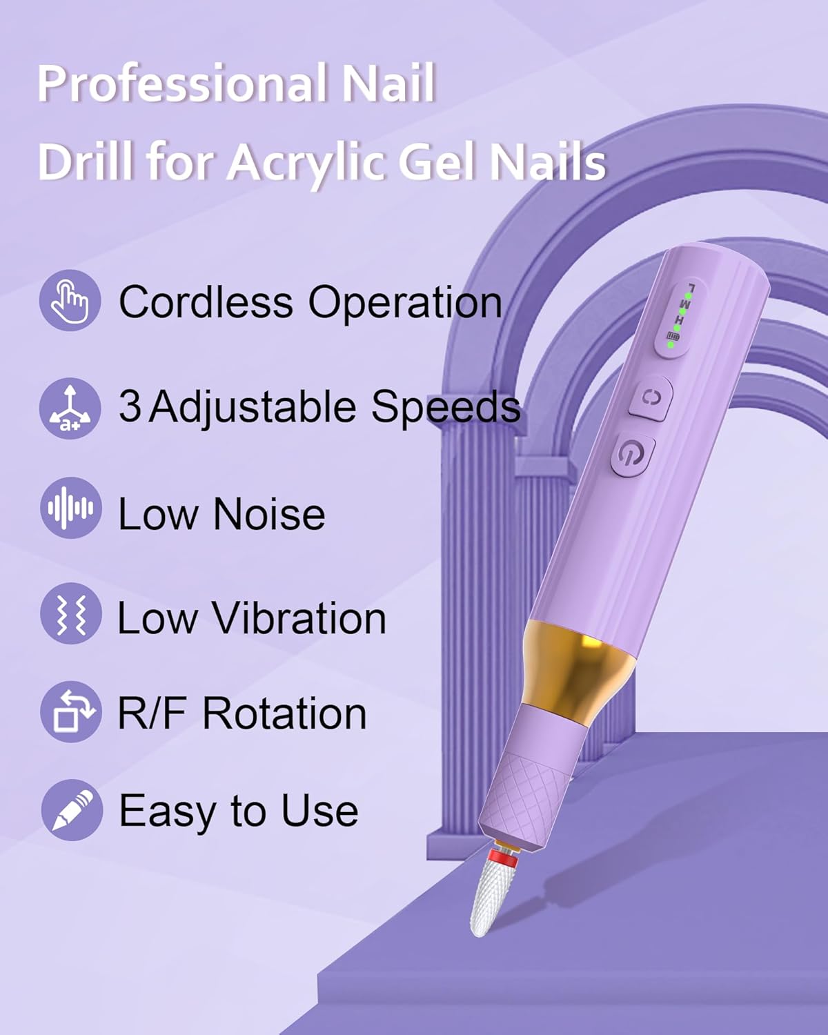 Nail Drill,Cordless Electric Files for Gel Nails E-File Manicure Kit Women Rechargeable Cordless Drill para Uñas Profesional Machine Grinder Acrylic Purple