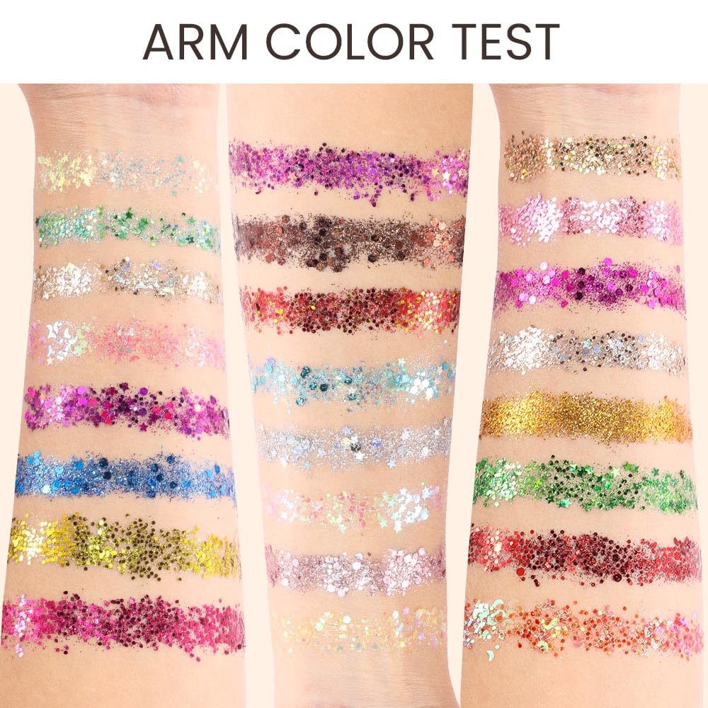 evpct 24 Colors Glitter Eyeshadows Palette Makeup for Women, Black White Pink Green Blue Rainbow Sparkle Neon Metallic Shimmer Shiny Eyeshadow Palette, Body Pressed Eye Shadow Glitter Palette Makeup