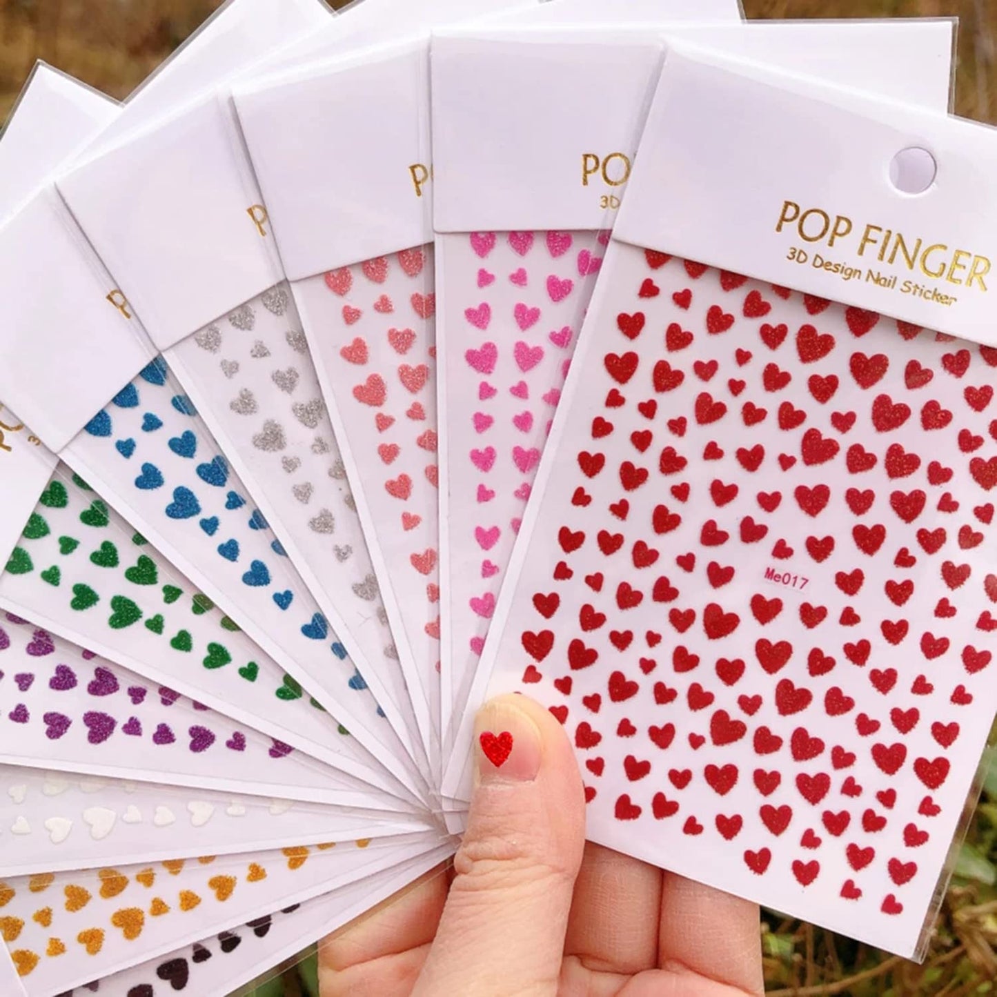 10 Sheets Heart Nail Stickers - 3D Self-Adhesive Valentine's Day Nail Art Stickers - Shiny Love Heart Nail Decals - Gold, Silver, Black