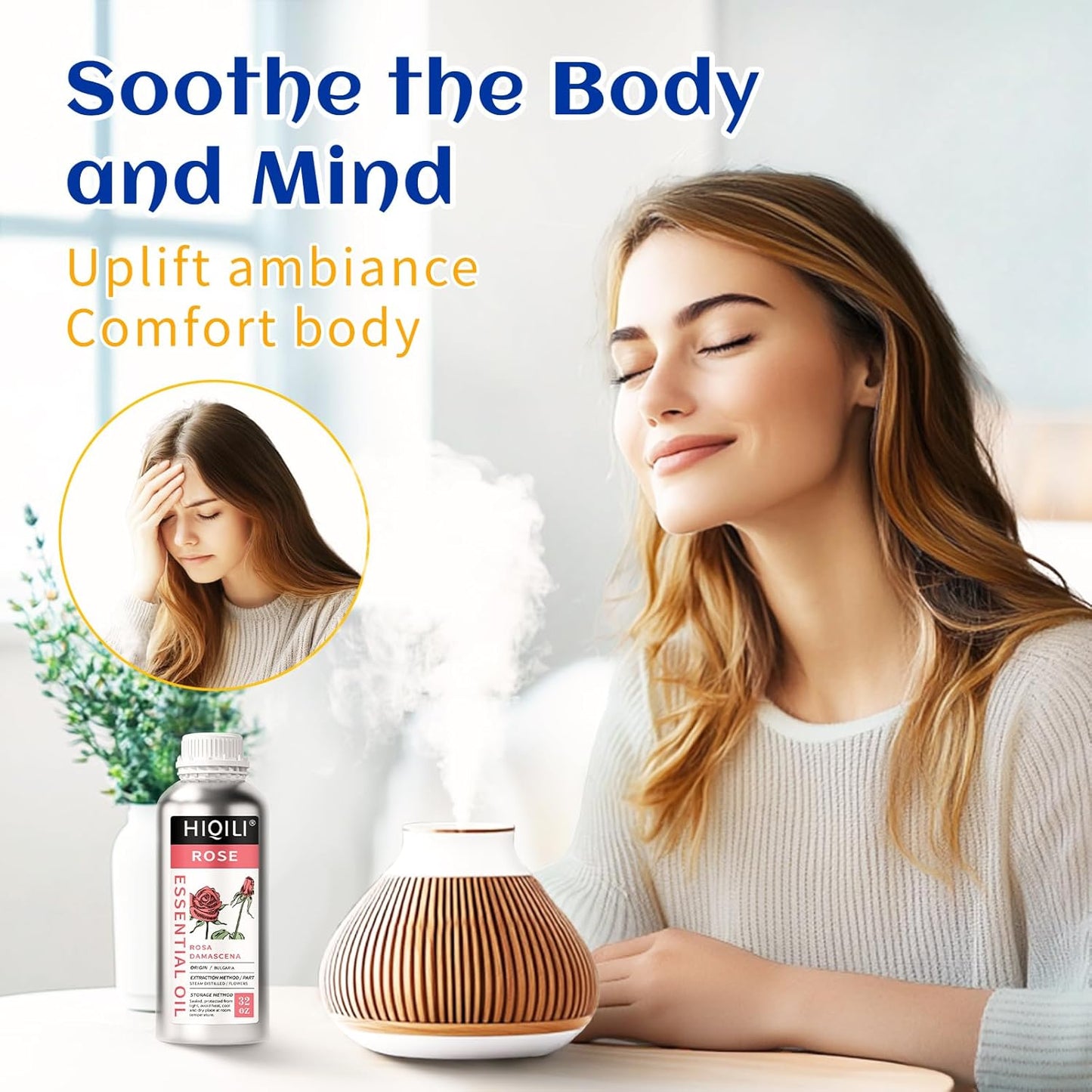 HIQILI 32 Fl Oz Rose Essential Oil, Huge Value Size Undiluted Rose Oil for Face, Skin, Diffuser, Hair