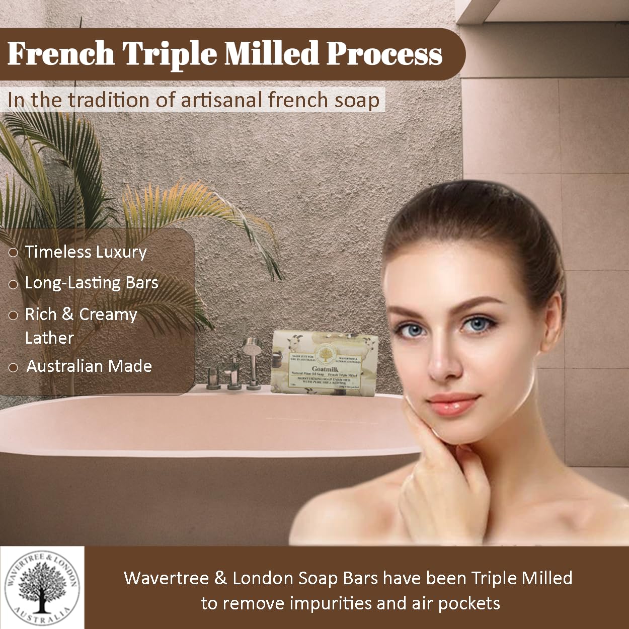 Wavertree & London Goats Milk Scented Natural Soap Bars (Pack of 8), 7oz Moisturizing French Triple Milled Soap Bars enriched with shea butter - Plant Based Bath & Body Bars for All Skin Types