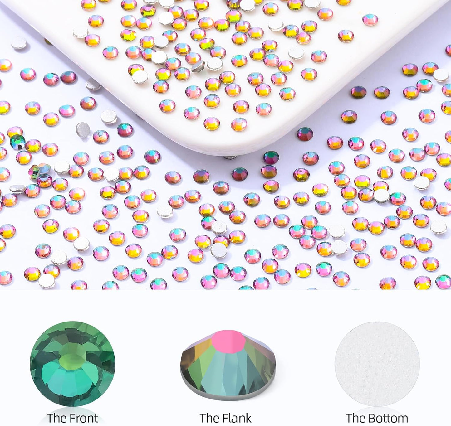 Green Volcano Flatback Rhinestones, Glass Rhinestones for Nail Art and Craft, Glue Fix, Loose Crystal Gemstones(Green Volcano, SS6, 2880pcs, 1.9-2.0mm)