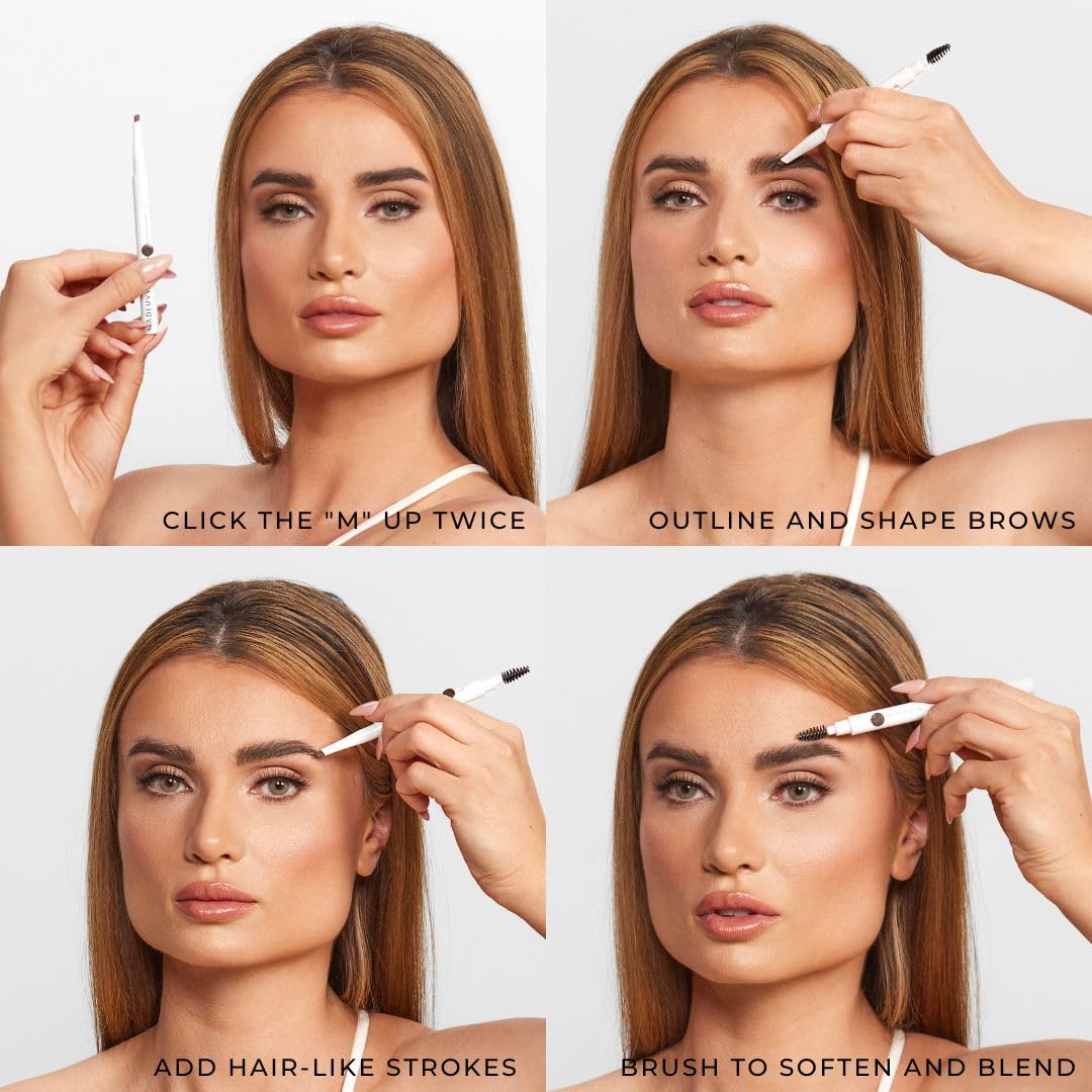 MADLUVV Exacto Brow Pencil for Flawless, Long Lasting, Realistic Brows with Dual-Ended Design Featuring Retractable Blade Tip for Precise Hair Like Detail and Blending Brush - Auburn