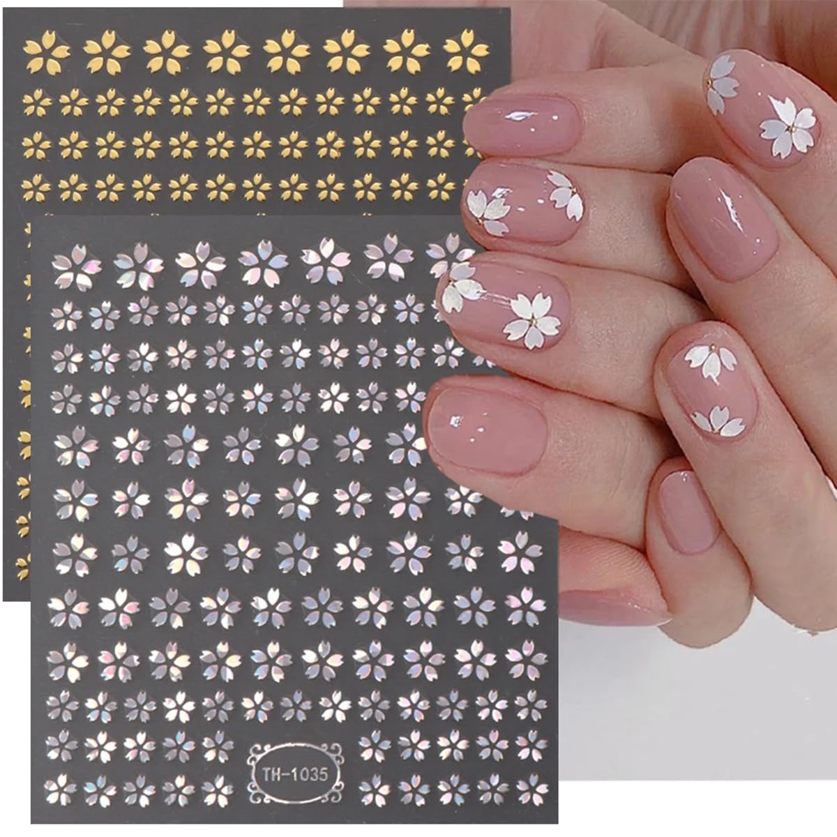 Heart Flowers & Star Nail Stickers, Laser Silver & Gold Star Nail Decals - 3D, Self-Adhesive, DIY Nail Art Designs for Women