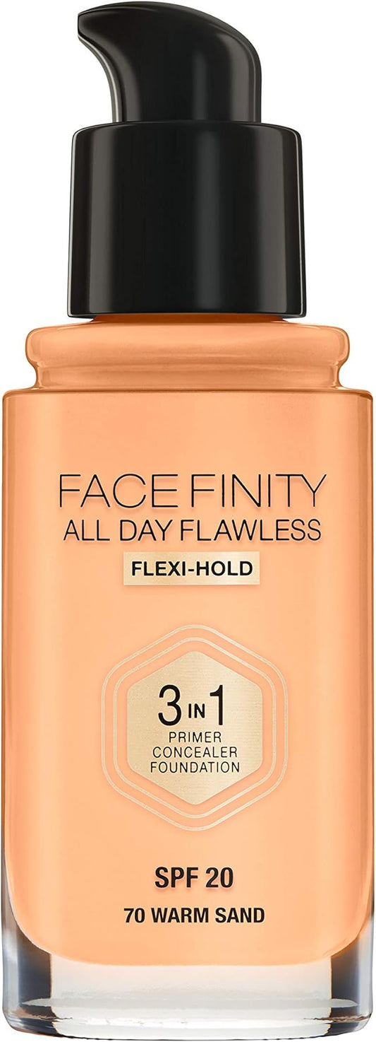 Max Factor Facefinity 3-in-1 All Day Flawless Liquid Foundation, SPF 20-70 Warm Sand, 30 ml