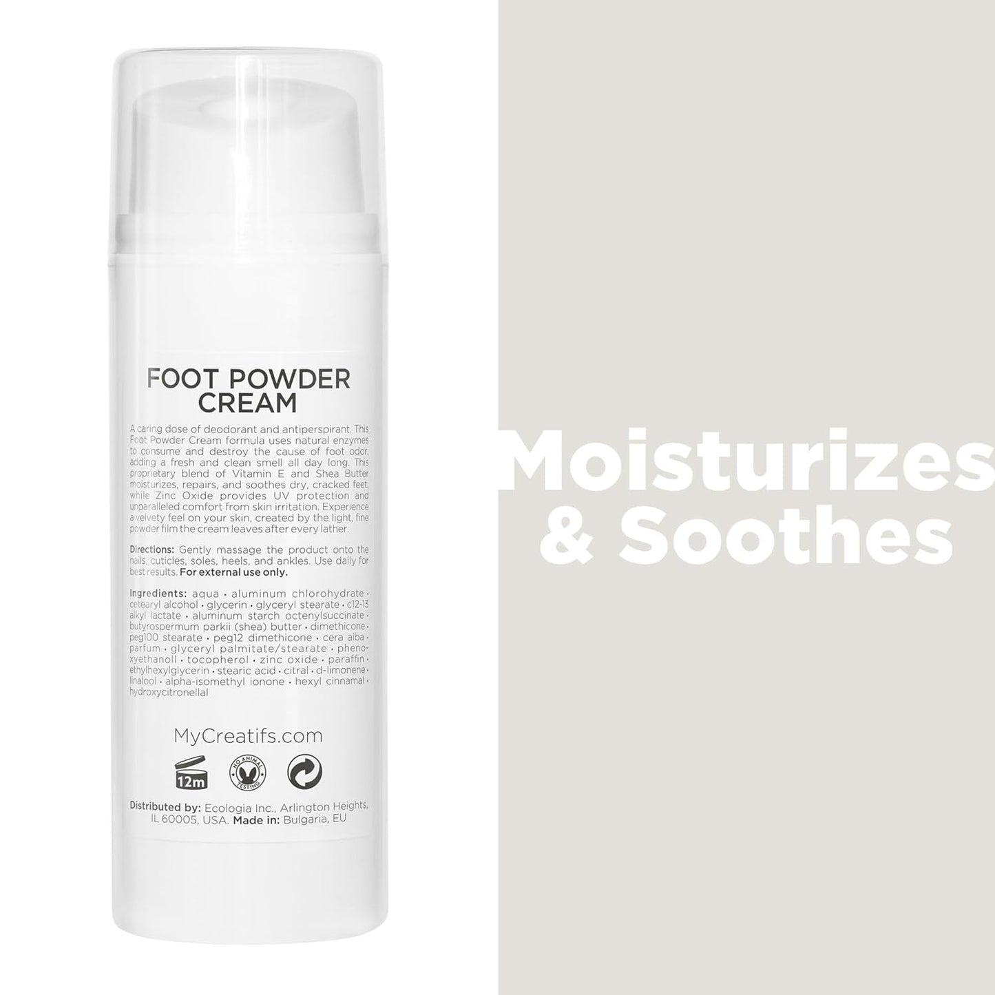 Foot Powder Cream for Dry Cracked Heels, Odor Control, and Intense Skin Hydration, 3.4 fl. oz., with Shea Butter and Vitamin E