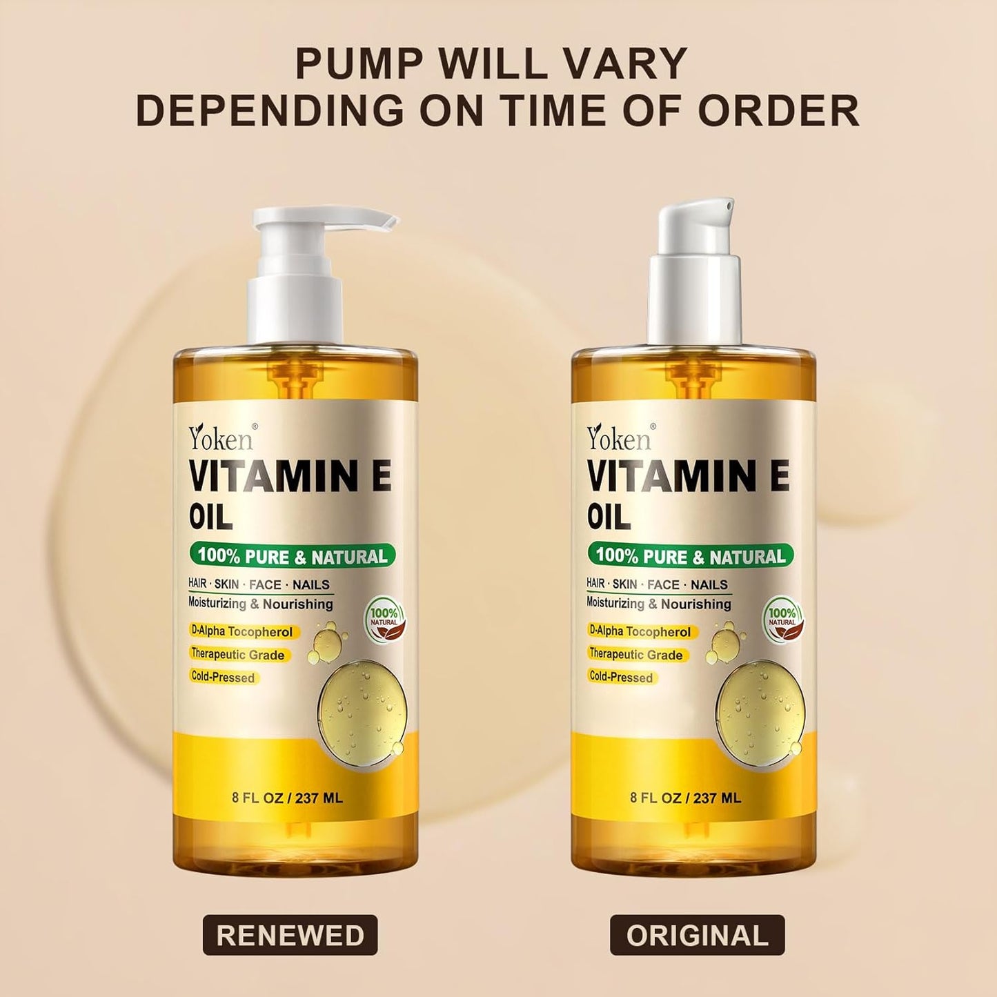 Yoken Vitamin E Oil 8 Fl Oz Organic Vitamin E oil for Skin Vitamine oils for Scars Hair,Face,Nail,Scalp Perfect Bath and Body Oil Cold Pressed Hexane Free Non-GMO Gluten Free Formula