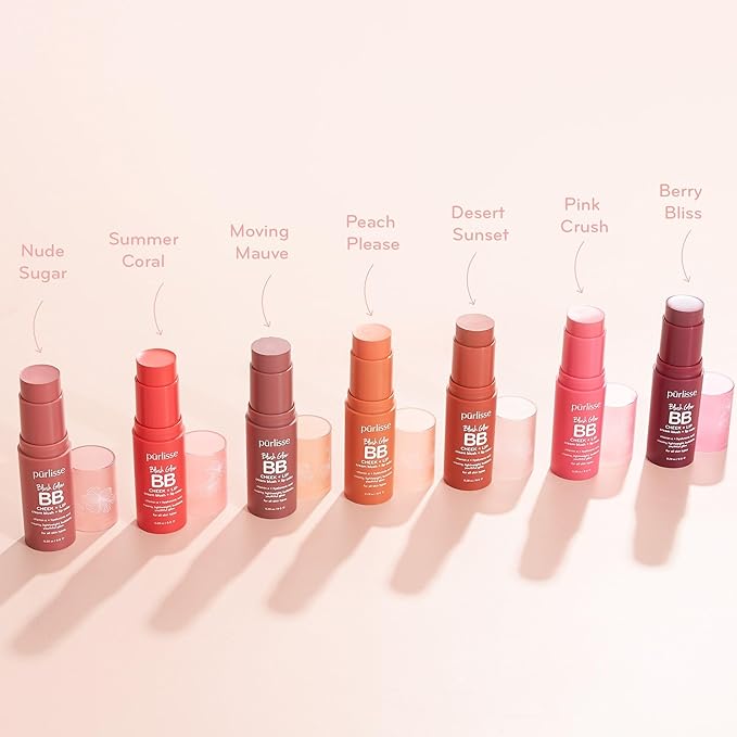 pürlisse Blush Glow Lip and Cheek Tint - Blush Stick for Cheeks and Lips with Vitamin E & Hyaluronic Acid - Hydrating & Buildable 2-in-1 Cream Blush Stick - Summer Coral ( .28 oz)