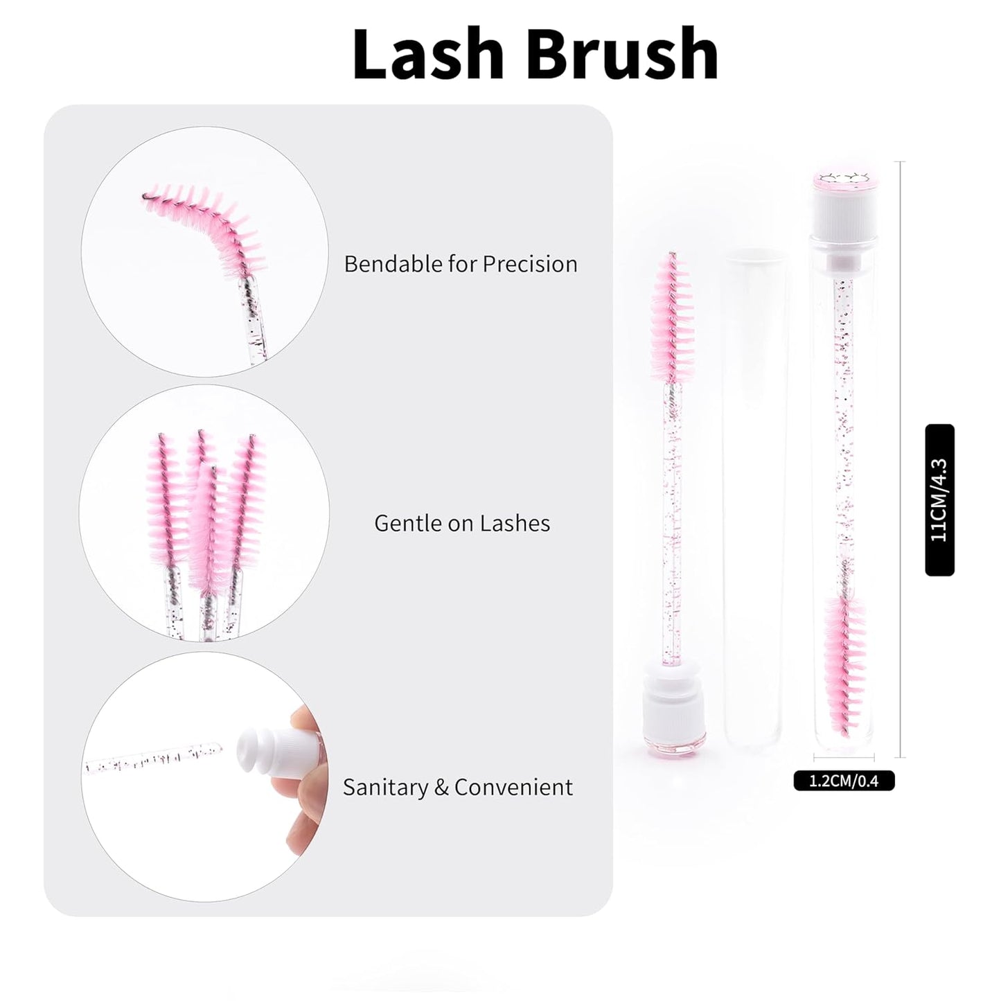 i-Laesh 10-Piece Disposable Mascara Wands with Tube - Diamond Spoolies for Eyelash & Eyebrow Makeup - Multi-Color Lash Applicator Set - Pink Mix