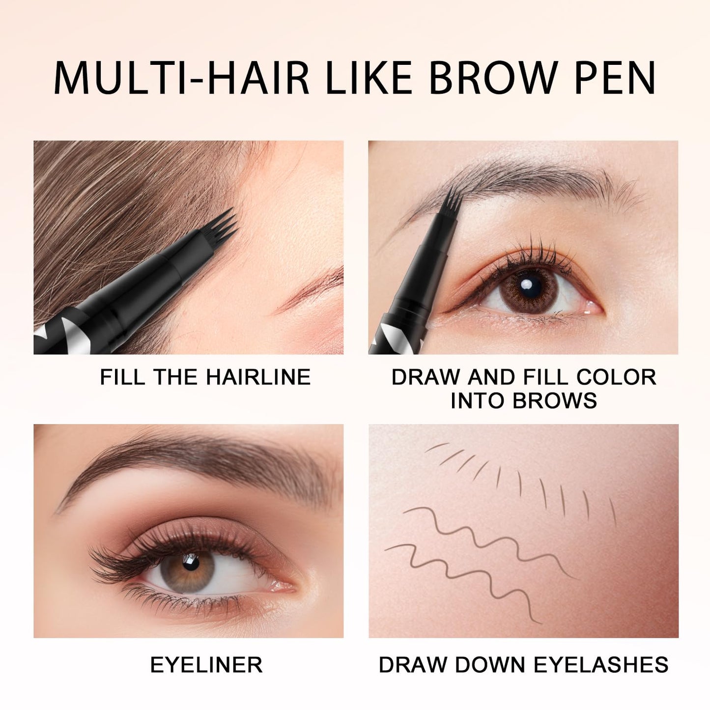 LAVONE Eyebrow Pen,2-IN-1 Dual-ended Waterproof Eyebrow Pencil,with 4 Tip Microblading Eyebrow Pen and Ultra-Precise Brow Pencil,Dual-ended Eyebrow Brush,for Natural Looking - Black Brown