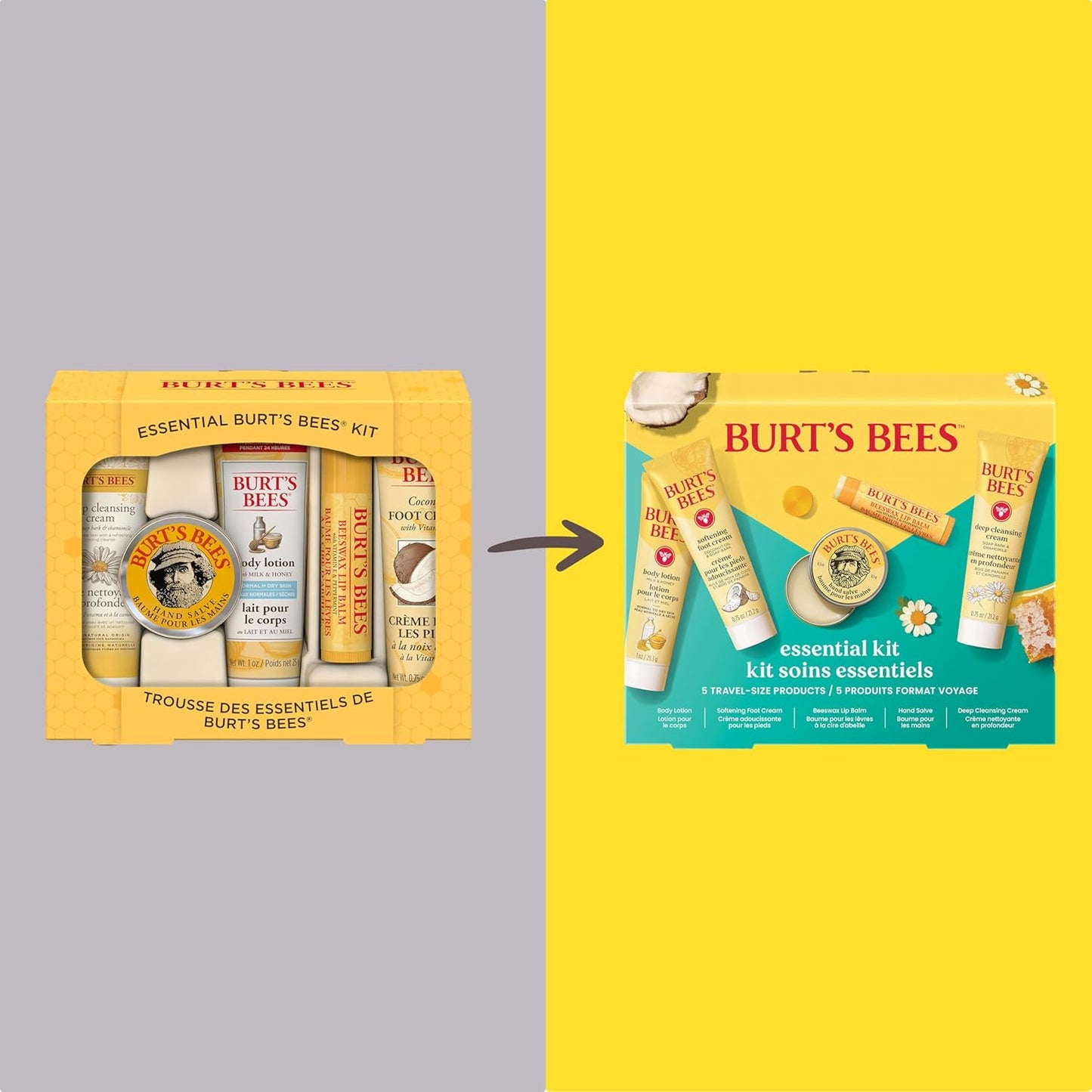 Burt's Bees Back to School Gift Ideas - Essentials Everyday Set, 5 Travel Size Products - Deep Cleansing Cream, Hand Salve, Body Lotion, Foot Cream and Original Lip Balm