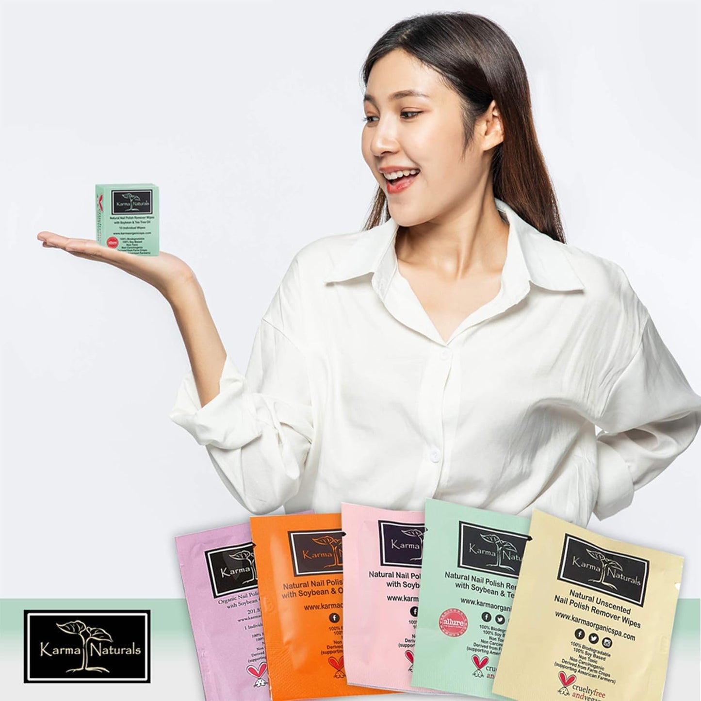 Karma Organic Nail Polish Remover Wipes Bundles Non-Toxic Vegan and Cruelty Free – bundle of 5/50 wipes