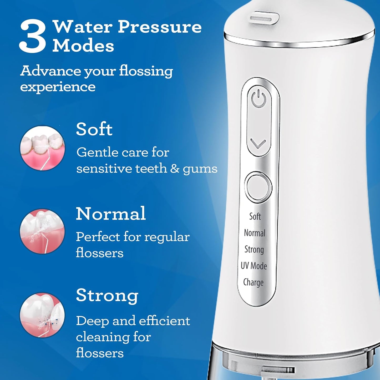 GuruNanda Advanced Dental Water Flosser 2.0 with UV Mode - Cordless and Portable - 290 ml Water Tank, 3 Modes, Rechargeable for Healthy Teeth and Gums