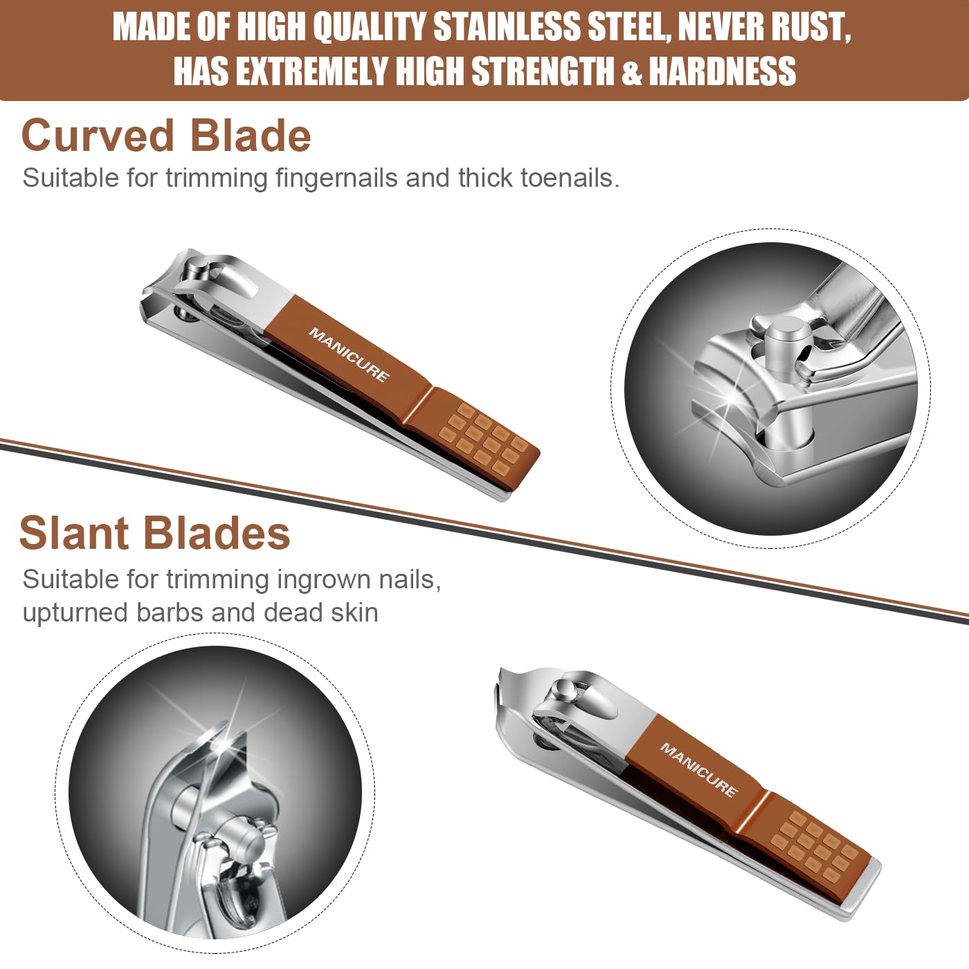 Manicure Set Professional Nail Clippers Pedicure Kit, 16 pcs Stainless Steel Nail Care Tools Grooming Kit with Luxurious Travel Leather Case for Thick Nails Men Women Gift (Brown)