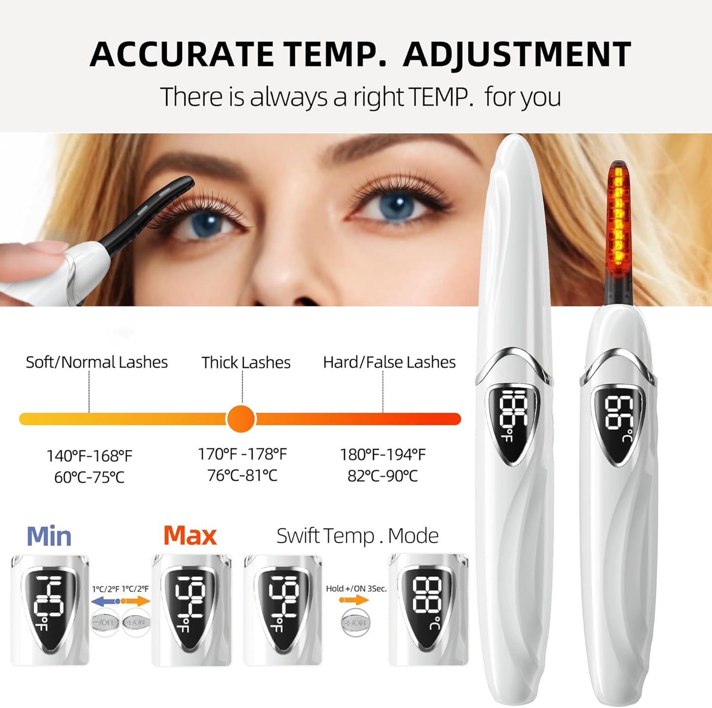 ZAPAL Heated Eyeash Curler, S600 Rechargeable Heated lash Curler, Intelligent Power Off Electric Eyelash Curler Heated Quickly 24 Hs Lasting Natural Makeup for Woman (Snow White/Silver, S600-148MM)