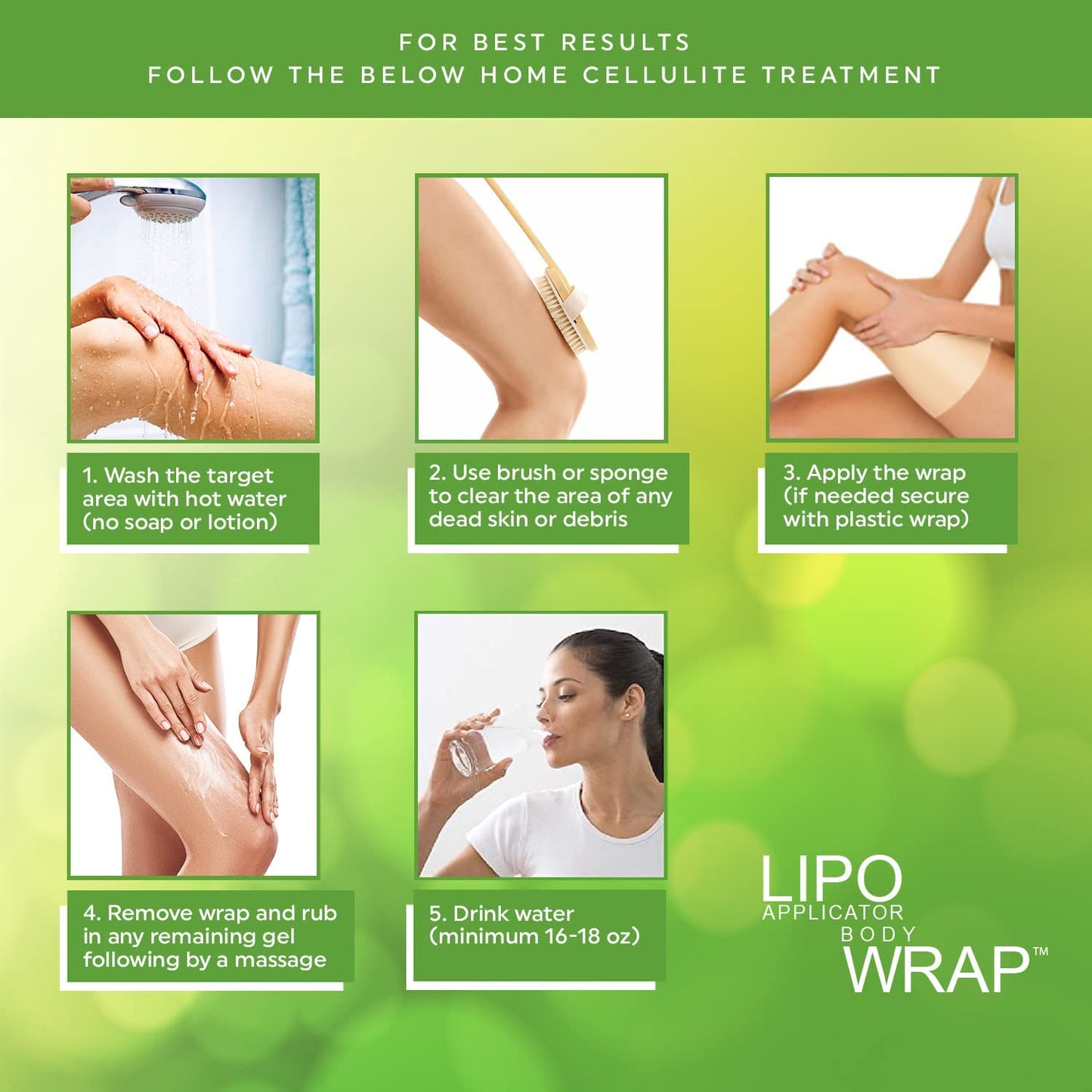 Ultimate Body Wrap with Guarana, Green Tea, and Seaweed Works for Stomach Belly Legs Arms Abdomen. 4 Wraps