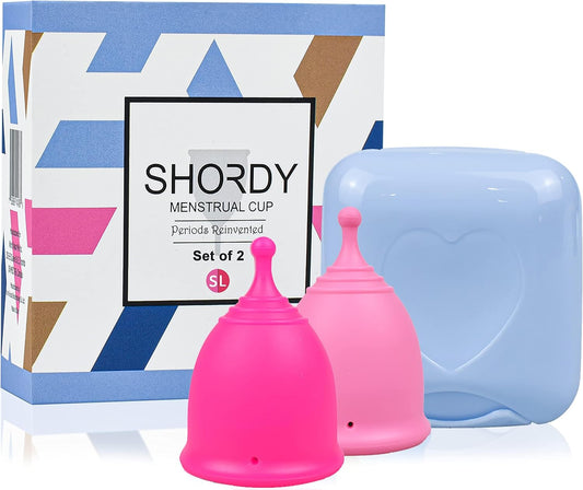 SHORDY Menstrual Cups Set of 2(Small+Large) with Box Soft Menstrual Cup & Flexible Period Cups for Women Upto 12 Hours Eco-Friendly & Safer Tampons Discs Pads Alternative Copa Menstrual (Pink)