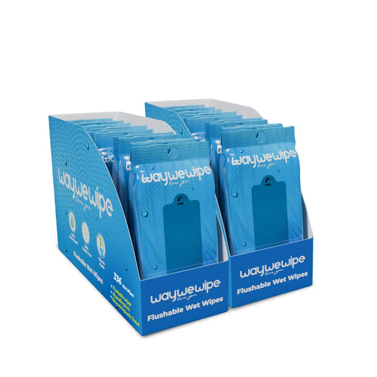 Flushable Wet Wipes for Travel & On-The-Go | 24 Pack - 14 Wipes Per Pack (336 Count) | XL Adult Cleansing Cloth for Men & Women | Hypoallergenic 100% Plant Based, Fragrance Free