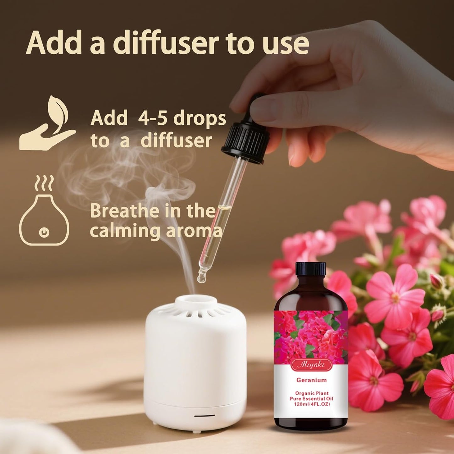 Geranium Essential Oil-Geranium Fragrance Oil 4.33oz (130ml)-100% Pure Natural Scent for Diffusers, Candles, Soap Making & Aromatherapy-Relaxing Home & Gift Essential Oil for Bath, Massage