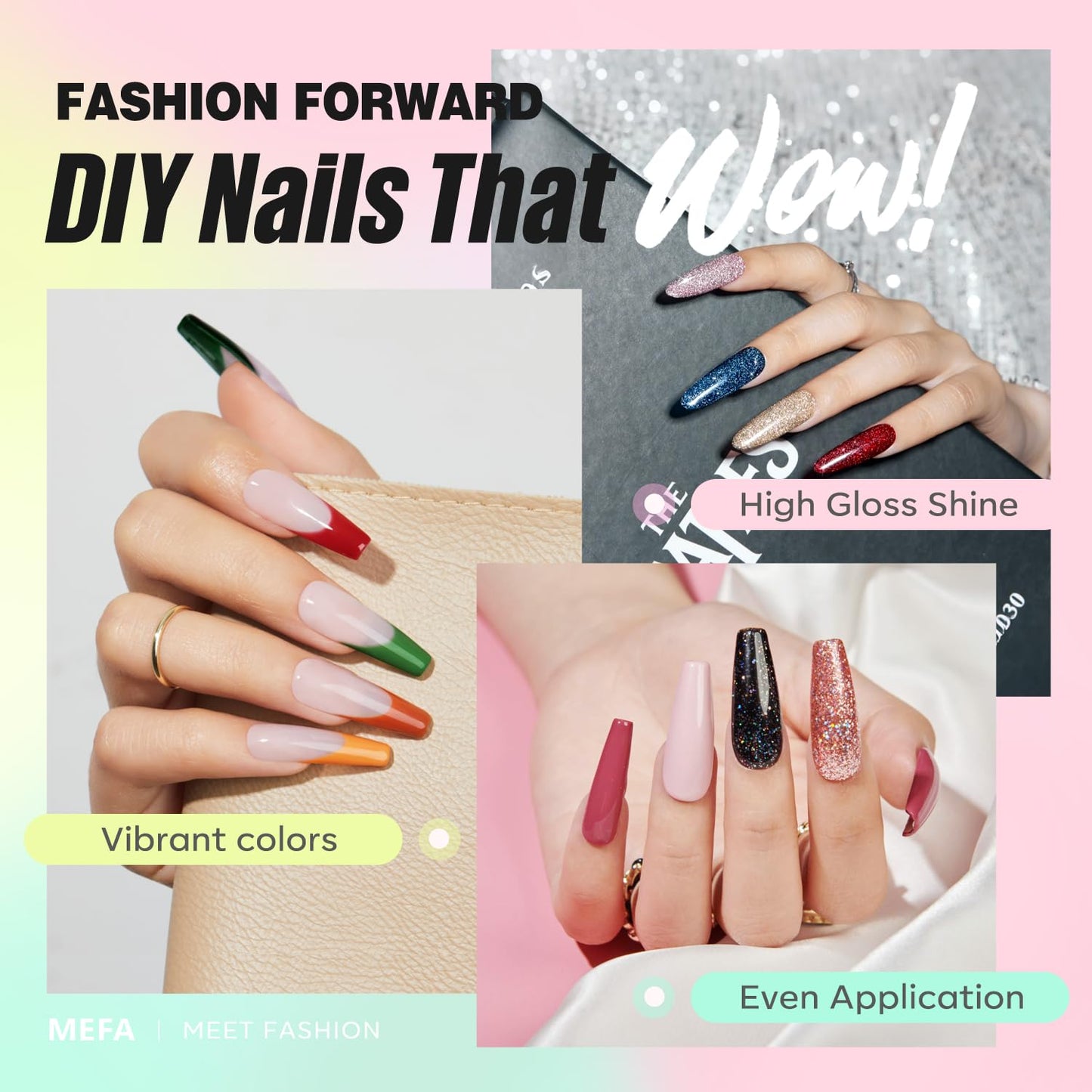 MEFA 56 Pcs Gel Nail Polish Kit with U V Light, 32 Colors Hot Pink Colorful Gel Nail Kit Glitter nail Polish Set Nail Art Decorations Manicure Tools DIY Gifts