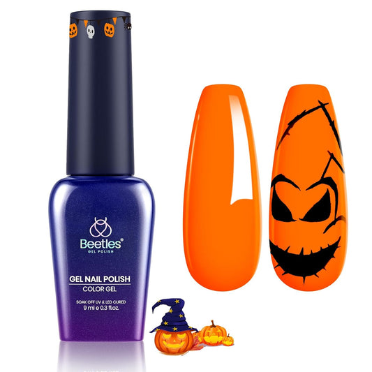 beetles Gel Polish Halloween Orange Gel Nail Polish UV Soak Off Long-Lasting High Gloss Orange Nail Polish Gel for Salon DIY Manicure Nail Lamp Nail Art Home