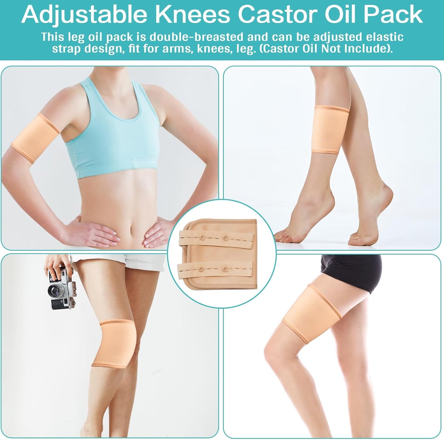 5 Pcs Castor Oil Wrap, Adjustable Elastic Organic Castor Oil Packs for Belly Waist Neck Knee,Castor oil Pack Wrap Pads for Liver Detox Blood Circulation Women Men Christmas Gifts