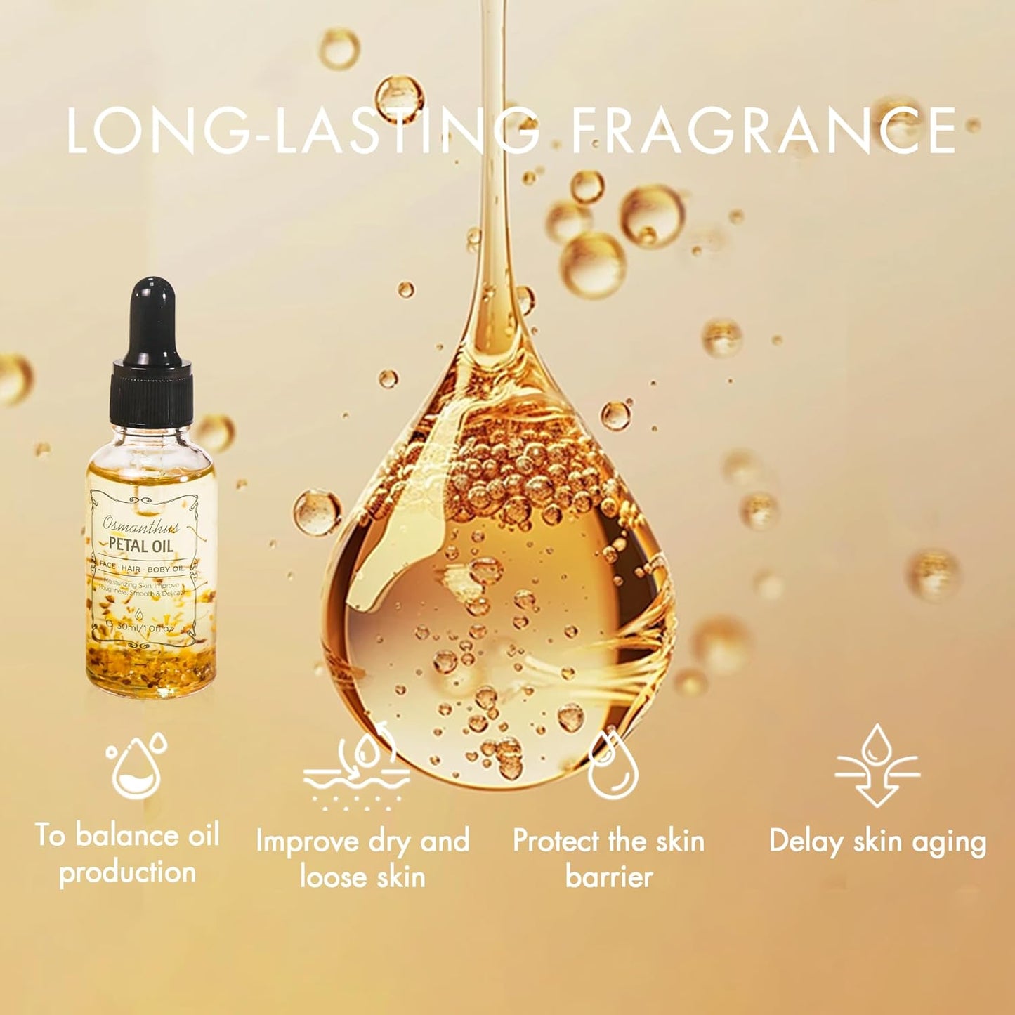 Osmanthus Essential Oil with Flower Petal, Sunflower Seed, Olive Fruit Natural Massage Oils for Nails, Hair, Body, Face Moisturizing Skincare Oil Serum Dry Hair Strengthening Treatment All Types 30ml