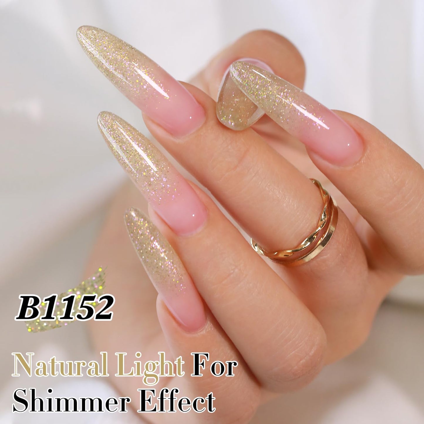 Double Rhythm 15ML Glitter Gel Polish Shimmer Reflective Holographic Color Magnetic for Nail Art Salon DIY at Home (Yellow Green-B1152)