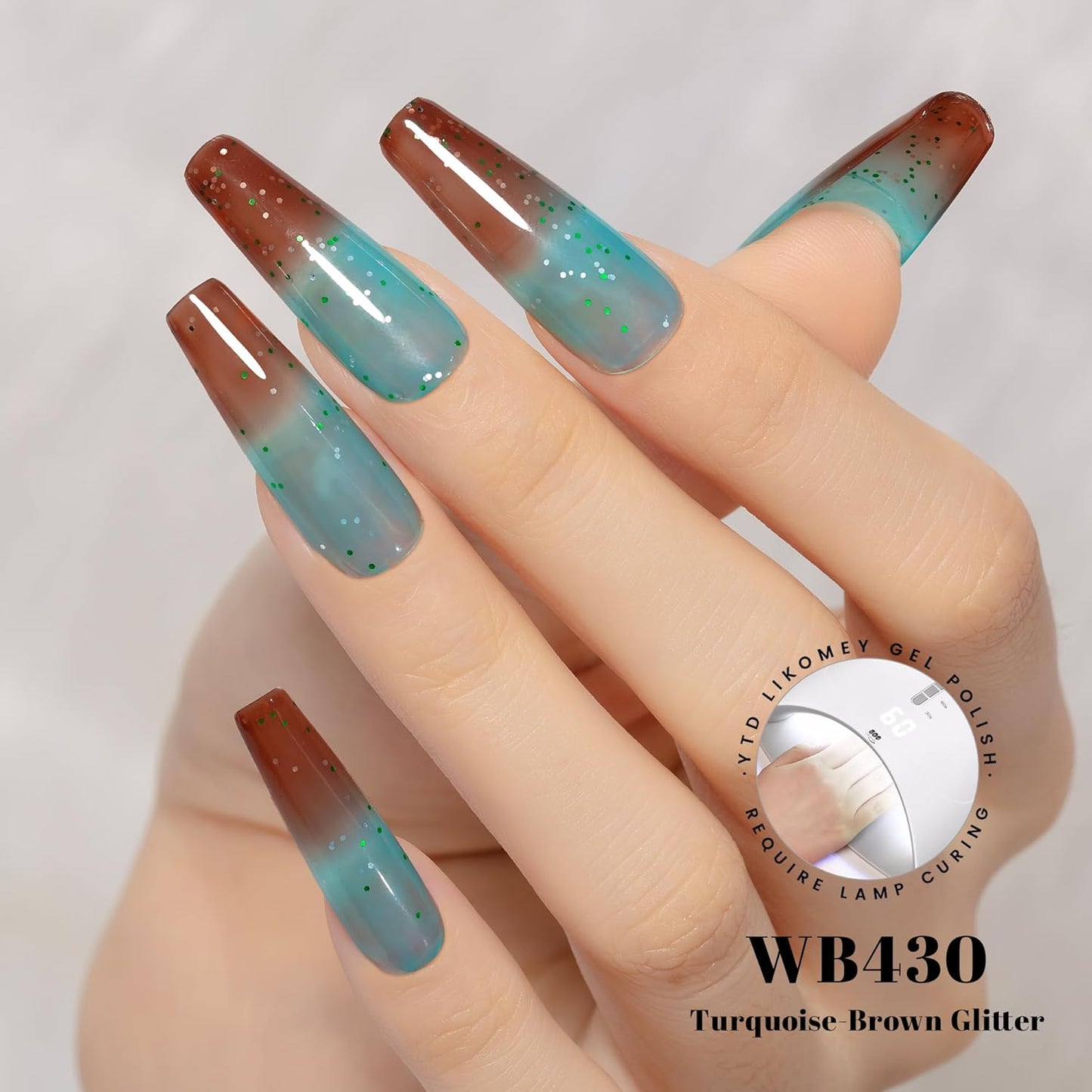 YTD Likomey Color Changing Gel Nail Polish,15ml Turquoise To Brown Shimmer Glitter Mood Temperature Change Colors UV Nail Gel,Fall Winter Thermal Ombre Manicure Varnish,WB430