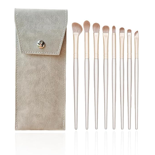 Eyeshadow Makeup Brushes Set with Case 8 PCS Soft Synthetic Hairs Eye Makeup Brushes for Blending Eyebrow Eyeliner Eyeshadow （Silver）