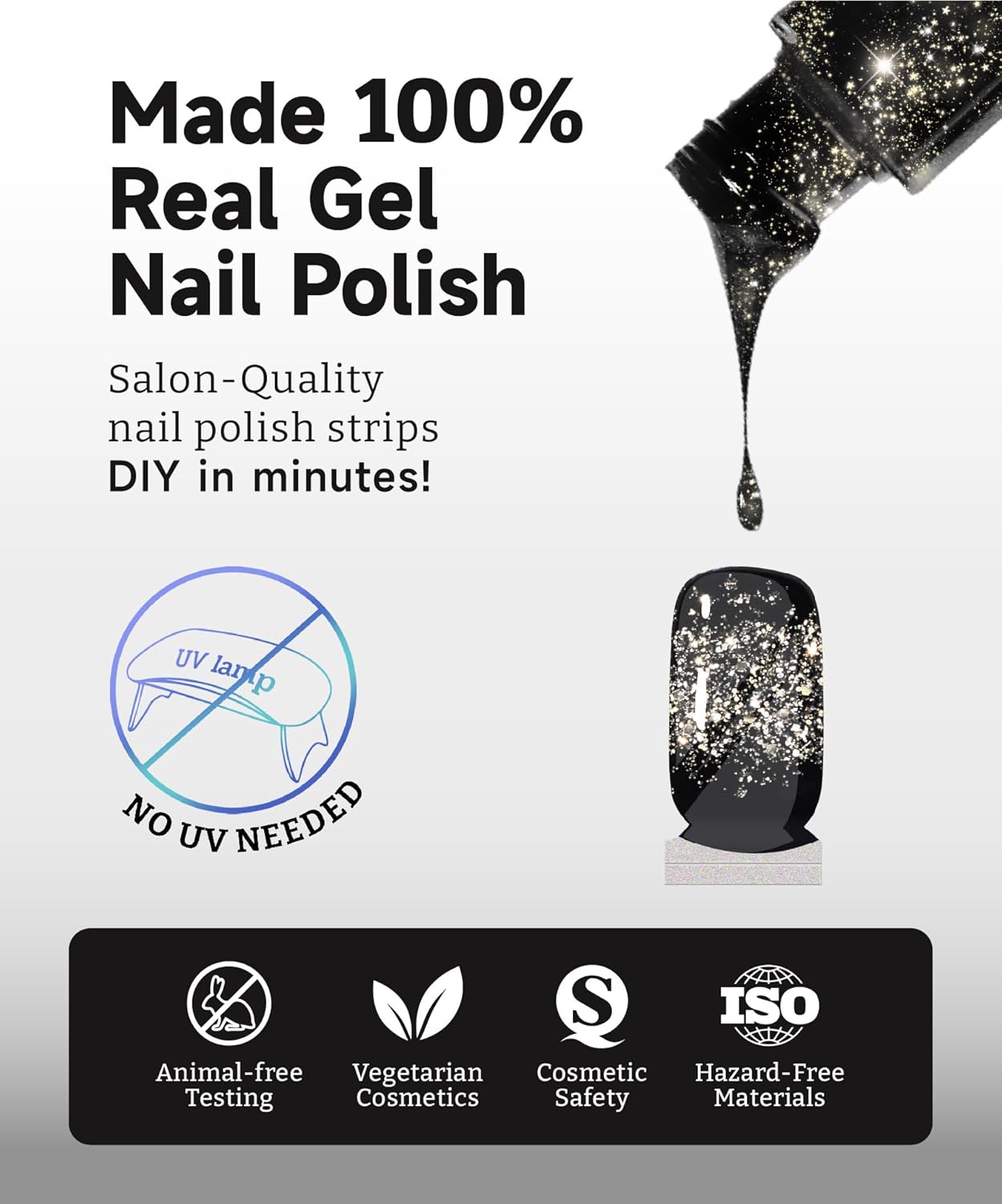 Glitter Nail Polish Strips, 32 Pcs Salon Quality Gel Nail Stickers, Long Lasting Wraps Easy to Use & Remove (Fireworks in The Dark)