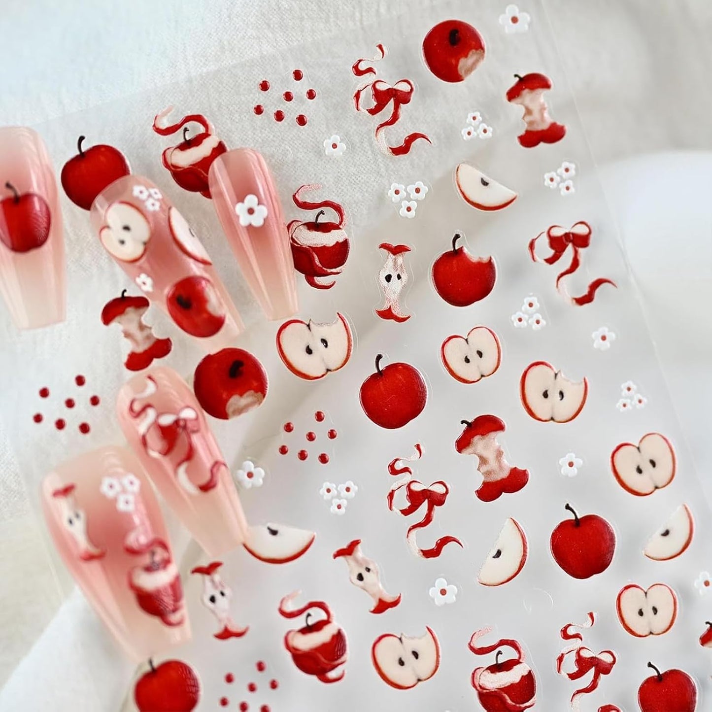 Apple Nail Stickers for Nail Art Cute Green Apple Sticker Flower Nail Art Stickers 5D Embossed Nail Decals 3D Self-Adhesive Nails Supply Manicure Sliders for Nails Decoration