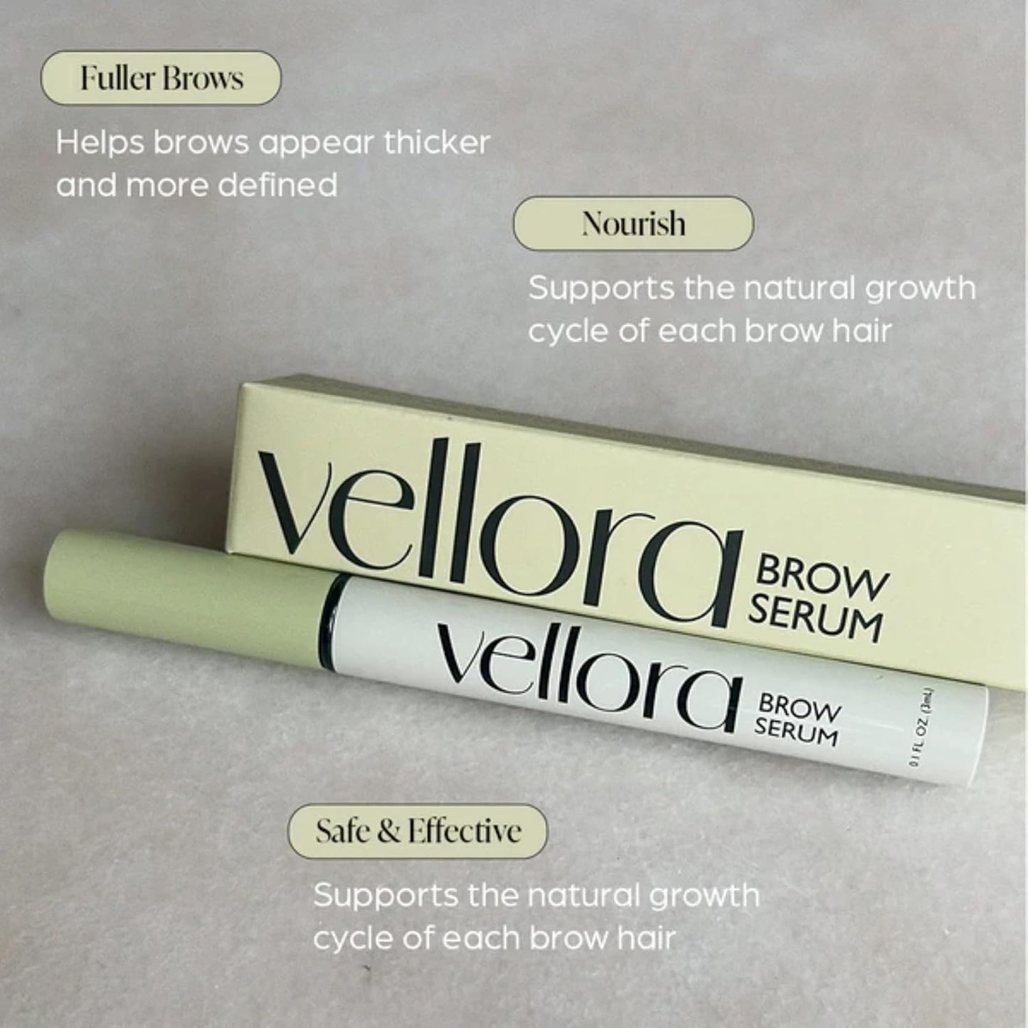 Eyebrow Serum by Vellora for Fuller Looking Brows, 3mL – Formulated with Nourishing Vitamins & Plant-Based Extracts – Visibly Enhances Brow Definition and Fullness