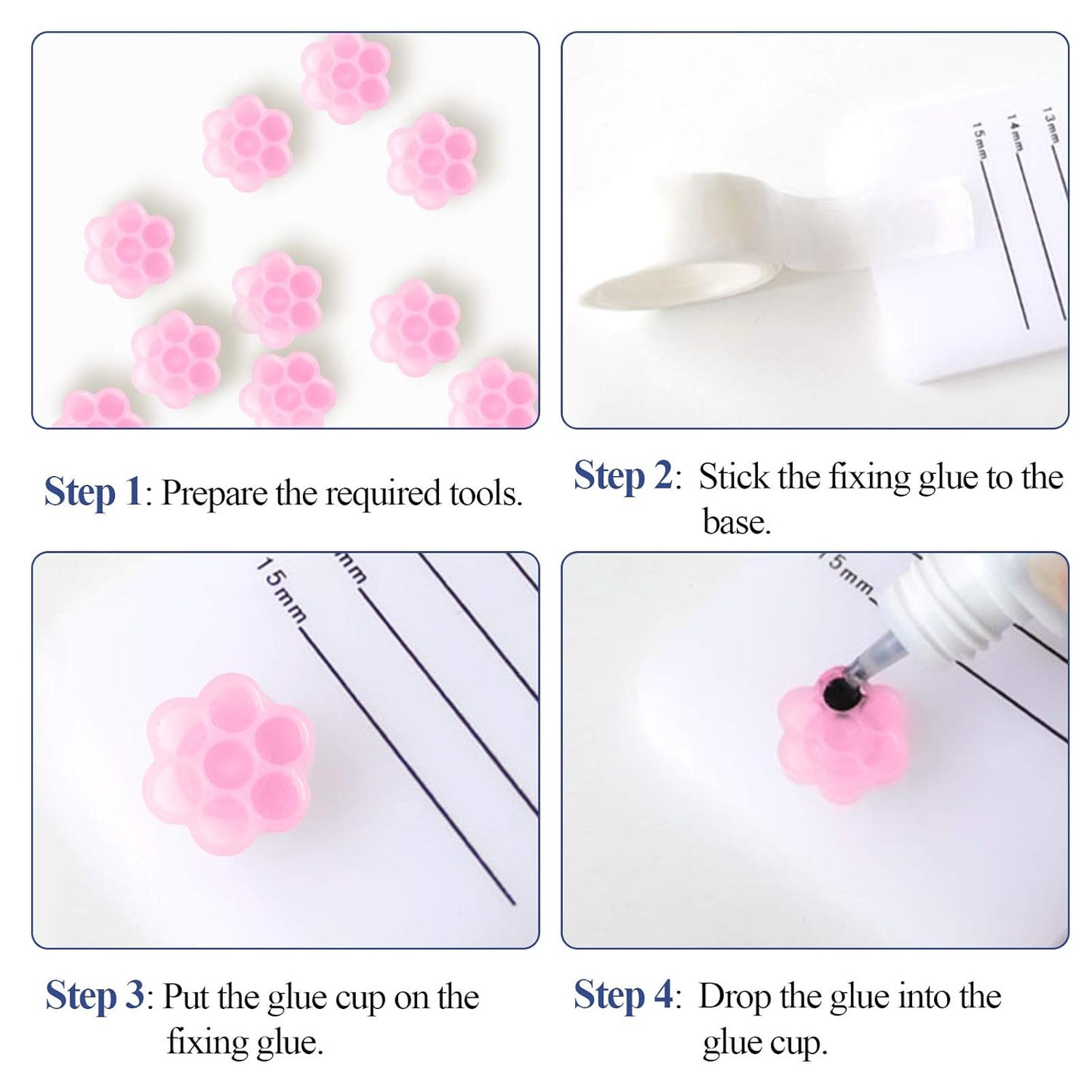Fenshine 100 PCS Eyelash Extension Glue Holder Flower Shape Cup Plastic Glue Pallet Pad with a Roll for Eyelash Extension Supply