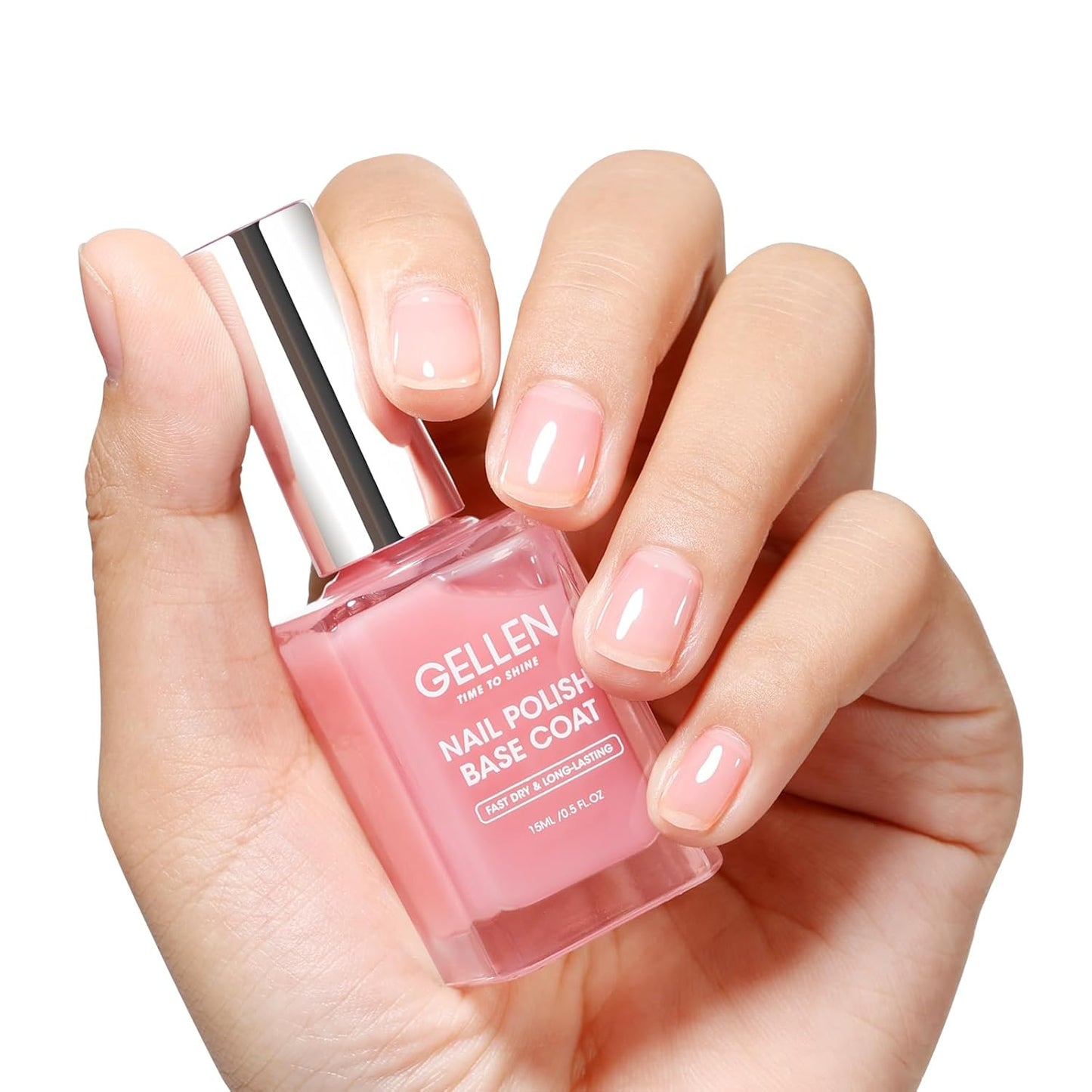 GELLEN Clear Nail Polish Base Coat Sheer Tinted Pink, Natural Color Regular Nail Polish, Calcium Formula Strengthens Nails, Enhances Natural Look, Quick Air Dry, Hema Free, Non-toxic, Anti-yellowing