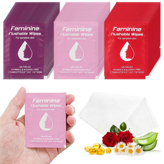 Feminine Wipes Individually Wrapped, Flushable Wipes Travel,Travel Wipes for Women,Feminine Care Wet Wipes Travel Size Vaginal Wipes for Adult, Girl and Homeless 150