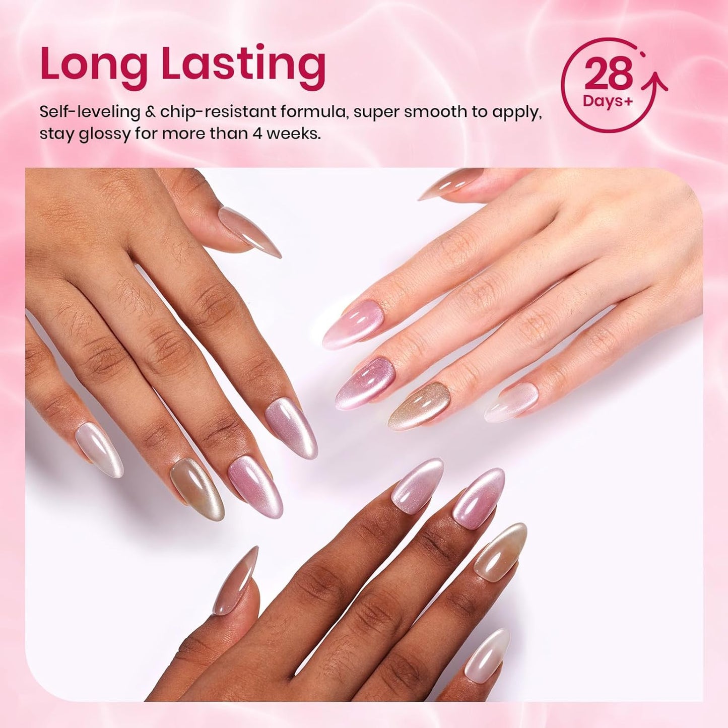 Beetles Cat Eye Gel Nail Polish Set - Nude Reflection Wedding Cat Eye Gel Polish Set, 6 Colors Silver Nude Pink Brown Neutral Mirror Shine Finish with Magnet Soak Off UV Manicure Salon Gift for Women