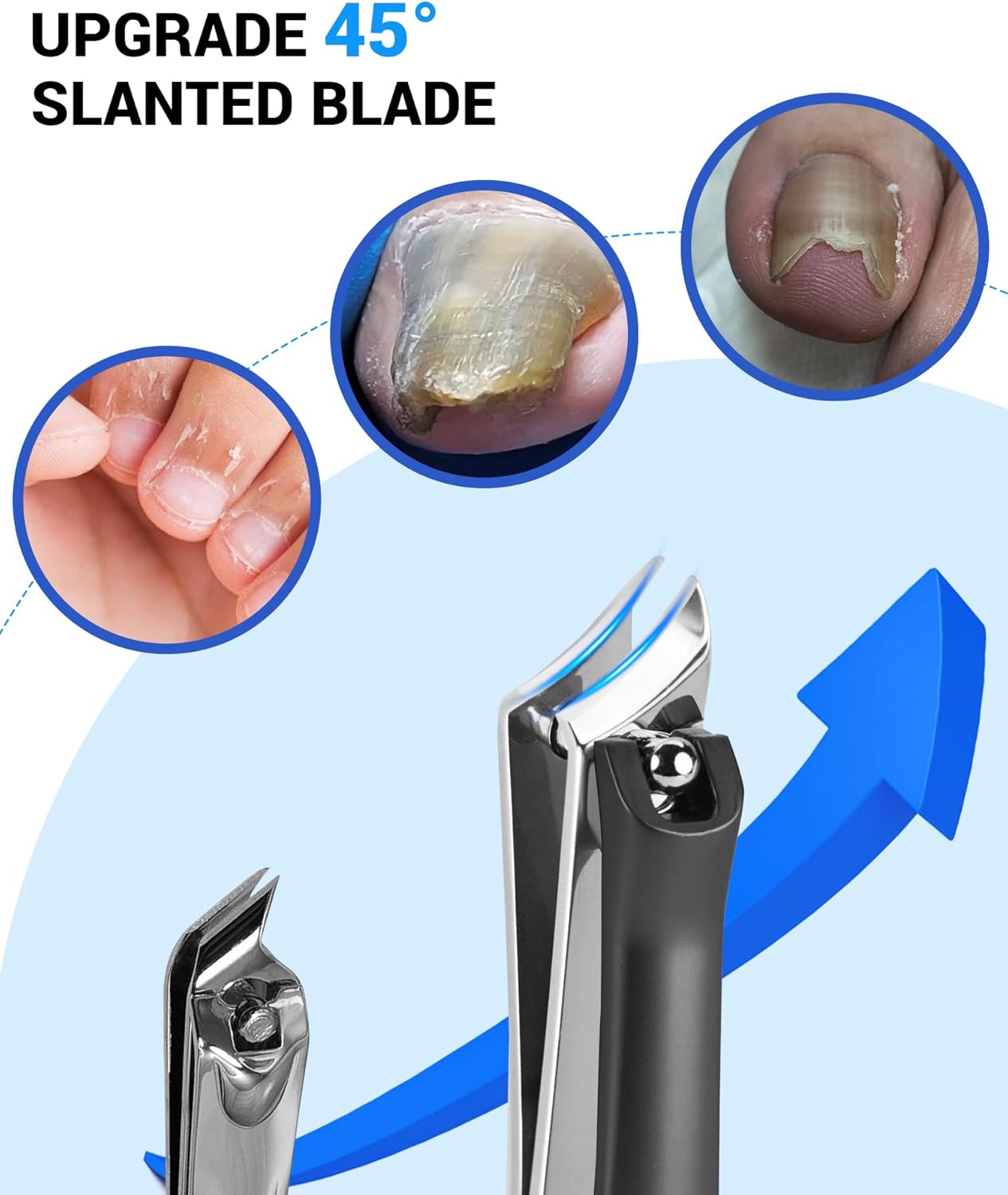 Ingrown Nail Clippers Set, Slanted Toenail Clippers & Fingernail Clipper for Mens Thick Toenails for Seniors, Heavy Duty Large Nail Cutter for Women, Adult, Angled Nail Clippers for Seniors