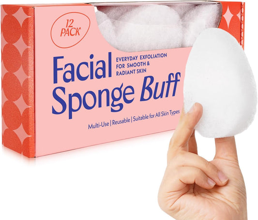 [12 Pack] Regular Exfoliating Facial Sponge for Face - Daily Cleansing Face Scrubber - Exfoliating Pads - Puf for Removing Makeup, Dirt, and Dead Skin - Reusable Face Pads Buf Dirt Away