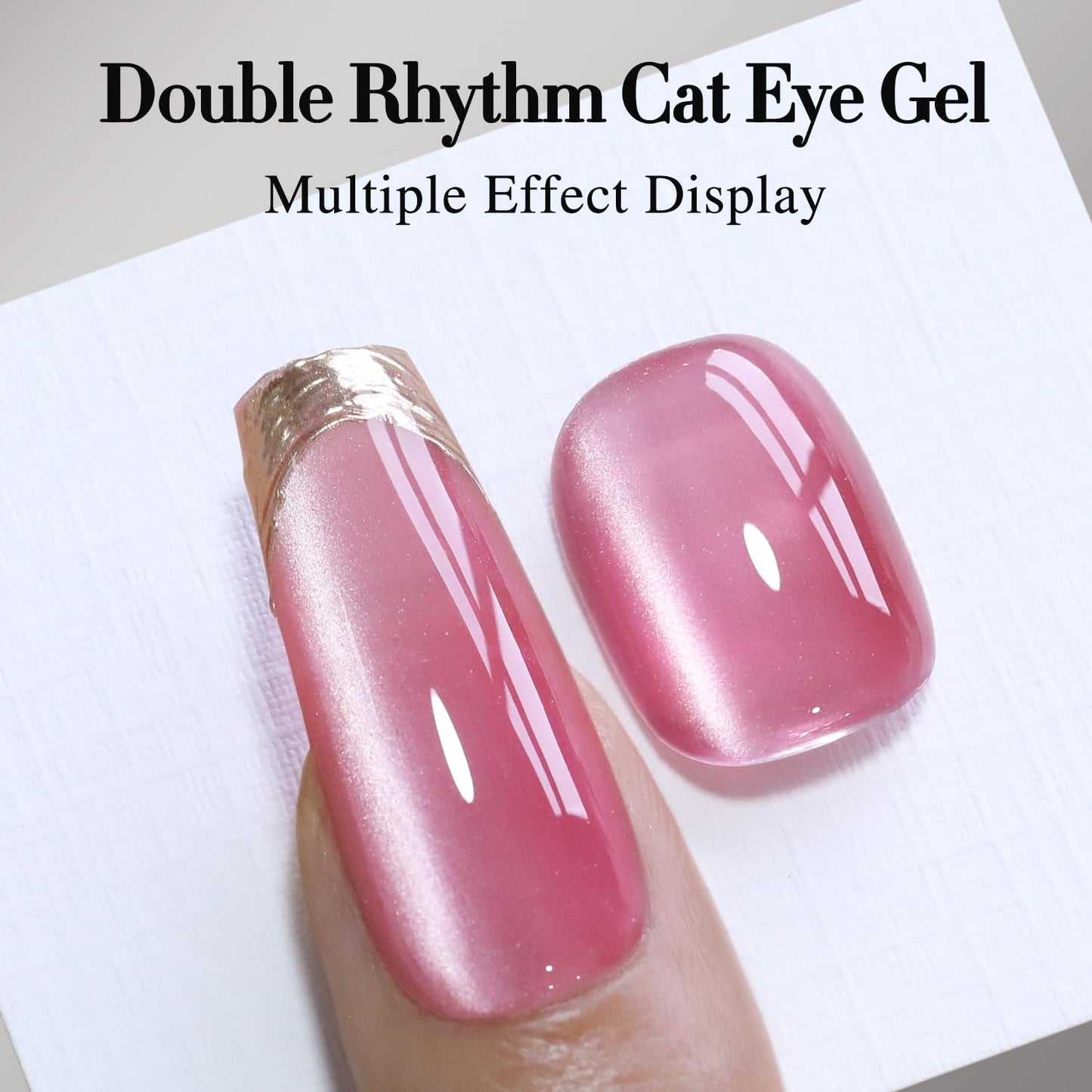 Double Rhythm Jelly Glass Cat Eye Gel Polish with Magnet 15ML Holographic Glitter Shimmer Translucent Sheer Color Magnetic Nail Polish Salon DIY at Home (Jelly Pink-MC1105)