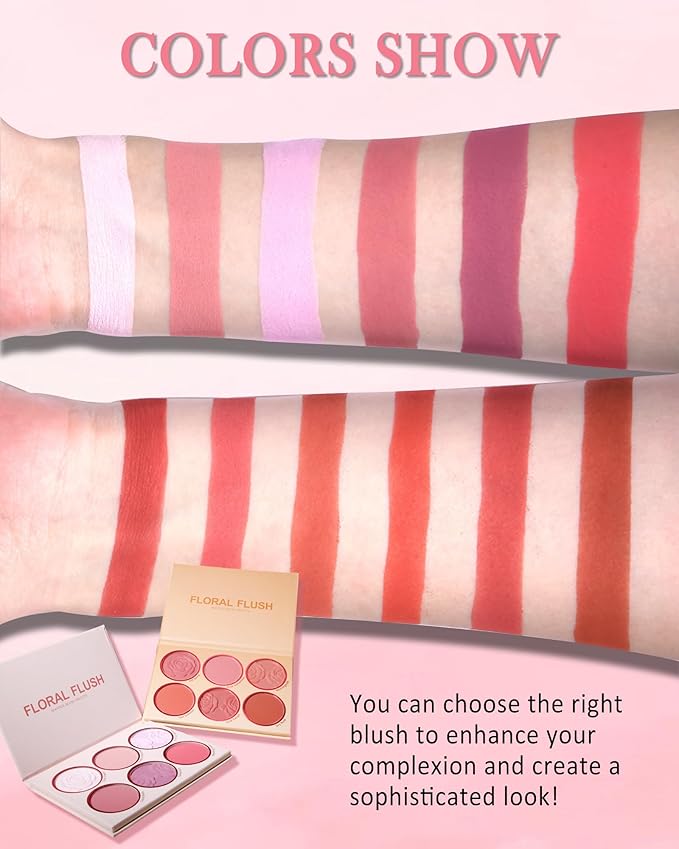 Matte Rose Face Blush Palette Kit with Brush-6 Color High Pigment Silky Mineral Blendable Blusher Contour Powder for Cheeks,Longlasting Eyeshadow Facial Beauty Cosmetic Makeup Gift for Women-Set 02