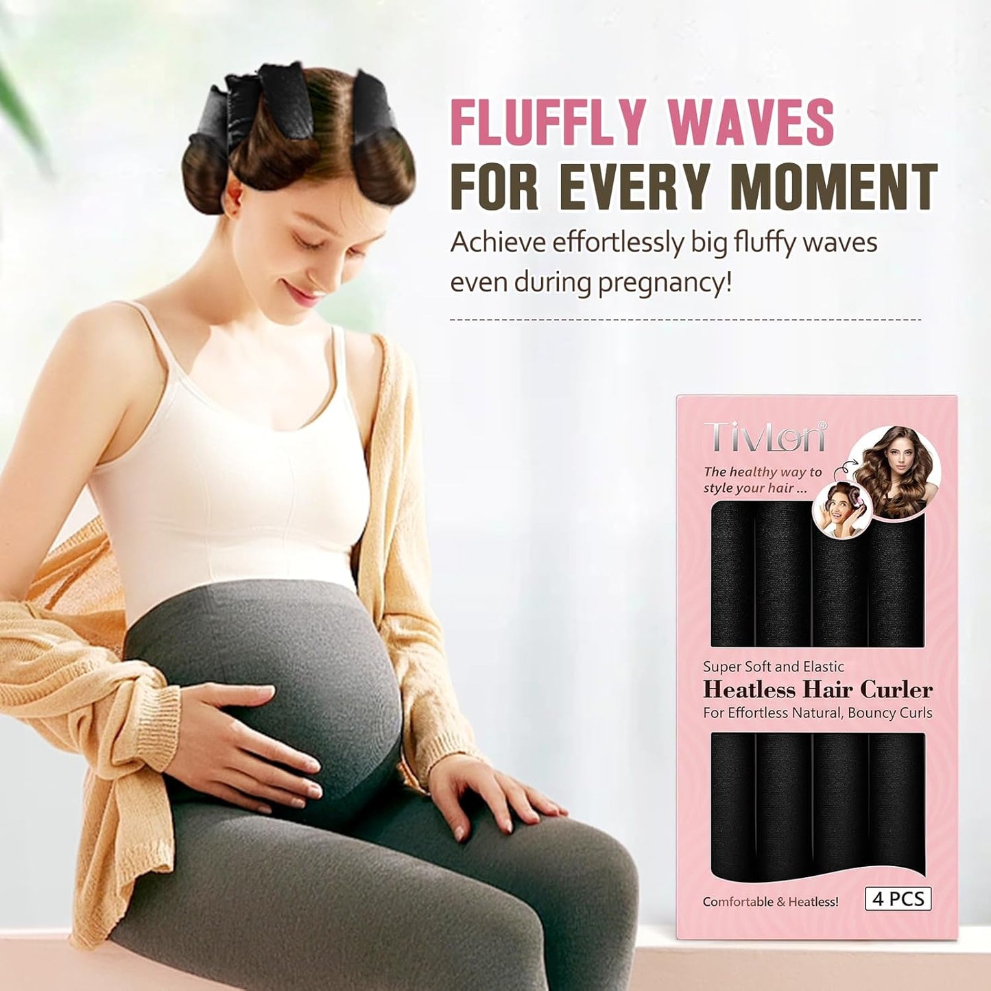 Heatless Curls Overnight, 4 Pcs No Heat Curling Blowout Rod, Satin Blowout Look Heatless Hair Rollers, Soft Flexi Rods for Big Curls to Sleep In