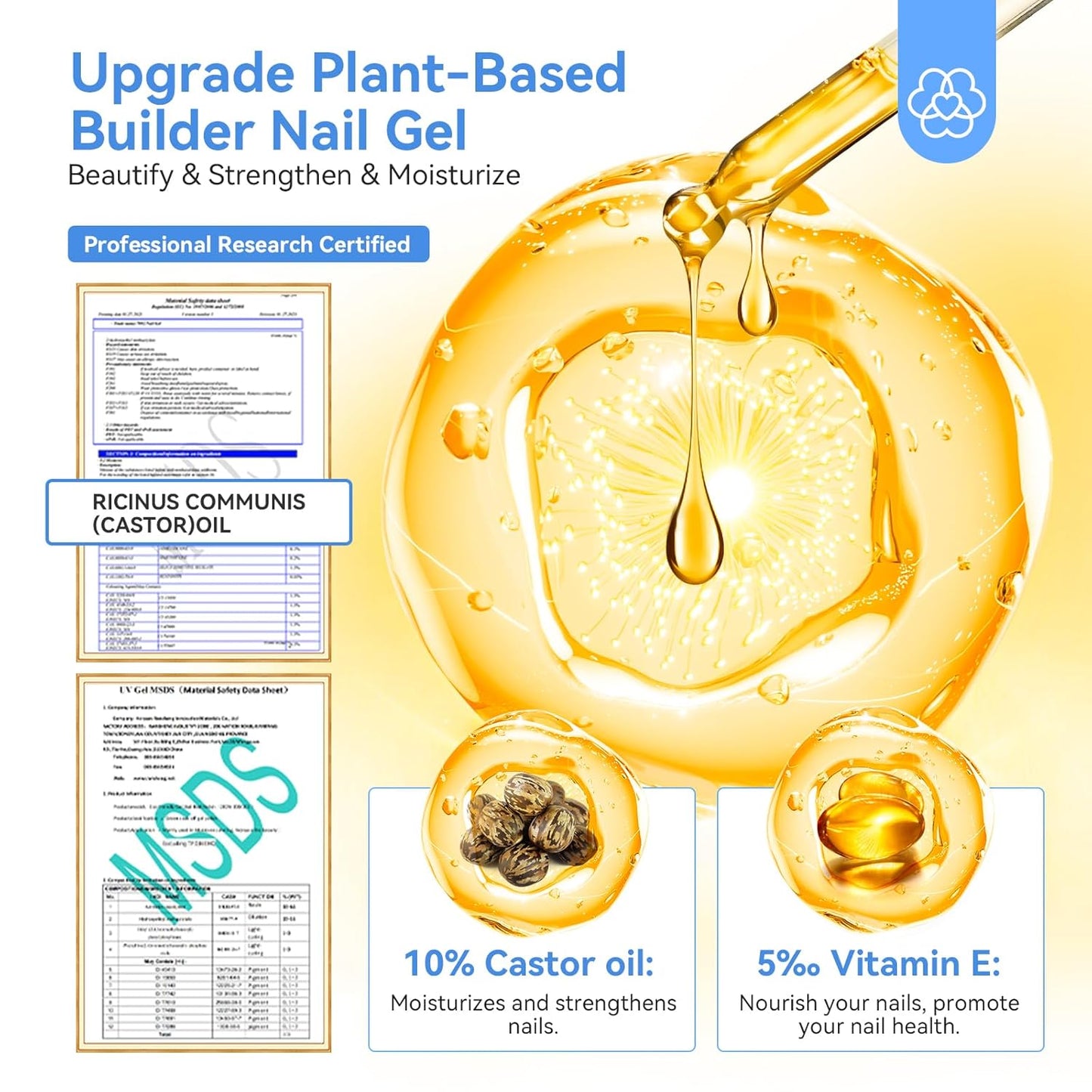 SAVILAND Clear Builder Nail Gel Kit: 3 Pcs 15ml Builder Nail Gel Base Top Gels with Castor Oil Vitamin E Apex Building for Thickening Extension Strengthening Repair Nails Art DIY Home Salon Gift Set