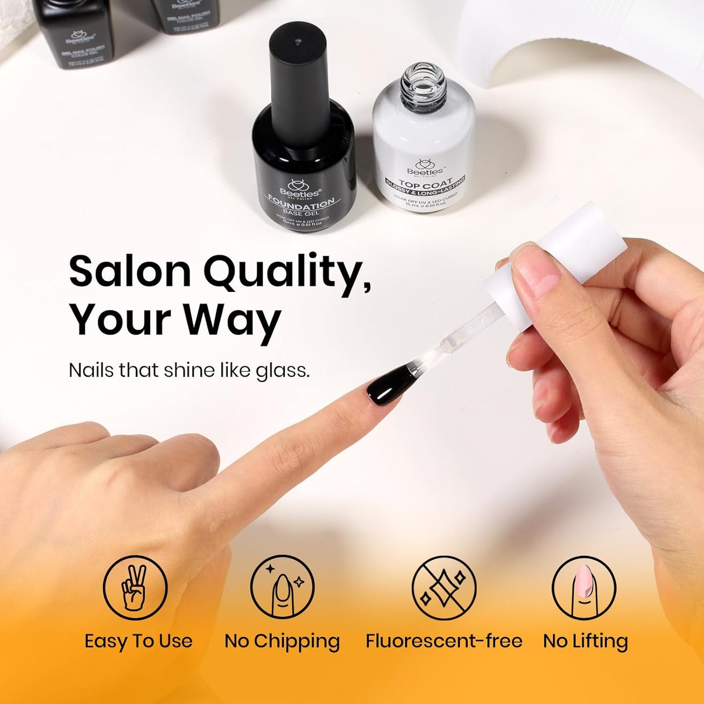 Beetles 2Pcs 15ml Base and Top Coat Set - Upgrade No Wipe Extra Glossy Gel Top Coat Finish for Gel Nail Polish, Soak Off UV/LED Lamp Needed, Essentials for Long-Lasting Manicure Halloween Kit